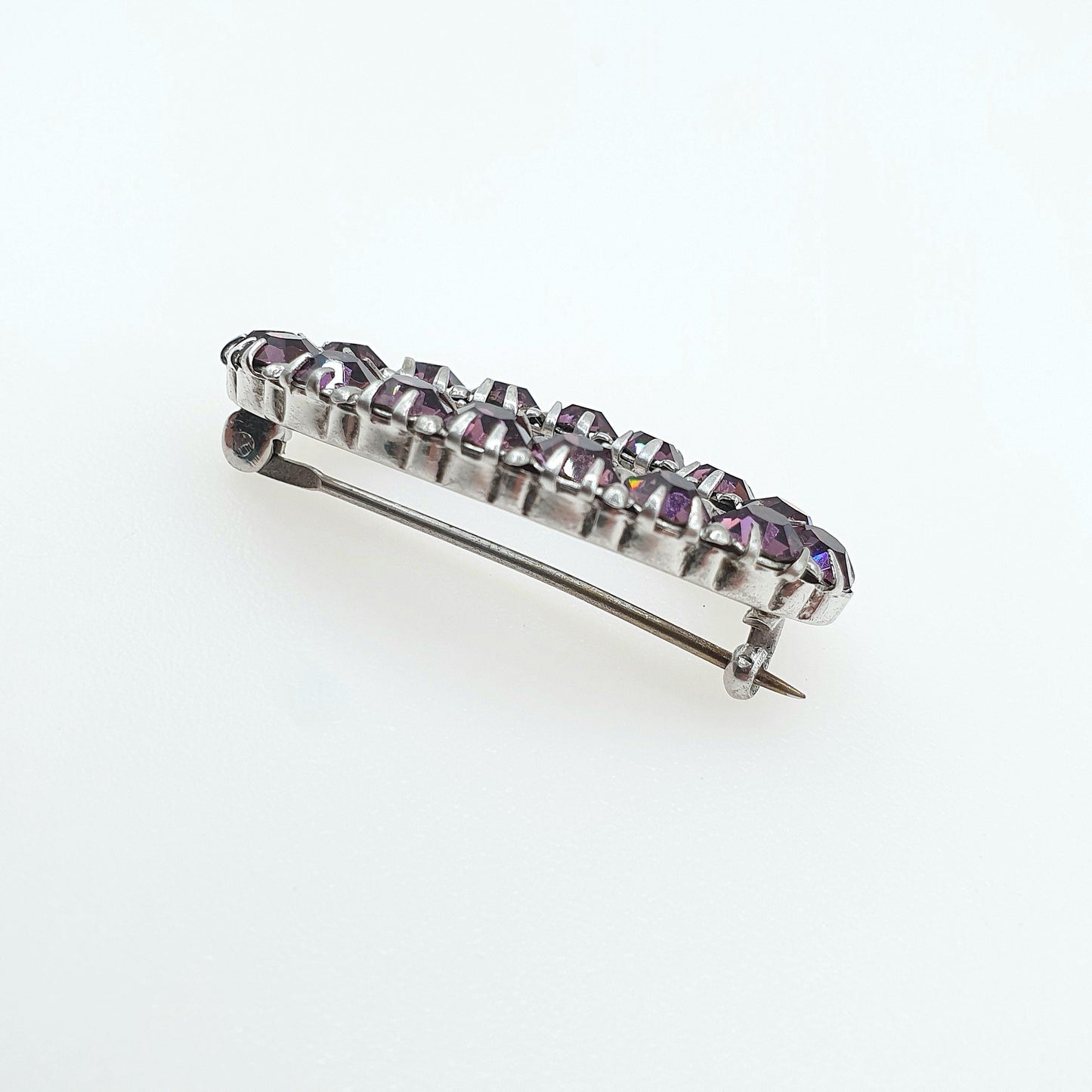Antique Sterling Silver Amethyst Paste Eye Brooch Ellipse Art Deco 1920s Sparkly Vintage Womens Jewelry Jewellery