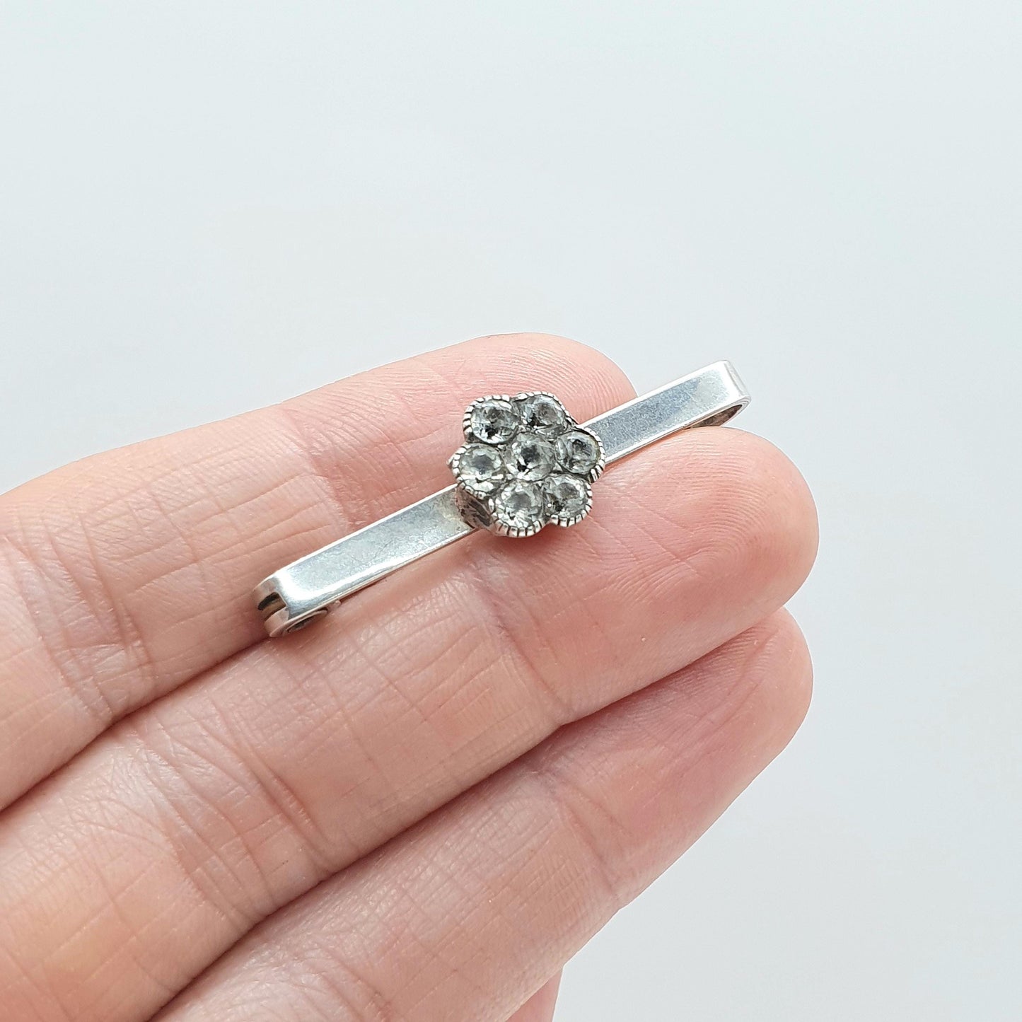 Antique Sterling Silver Black Dot Paste Brooch Georgian Cluster Centre Bar Pin Vintage Womens Jewelry Jewellery
