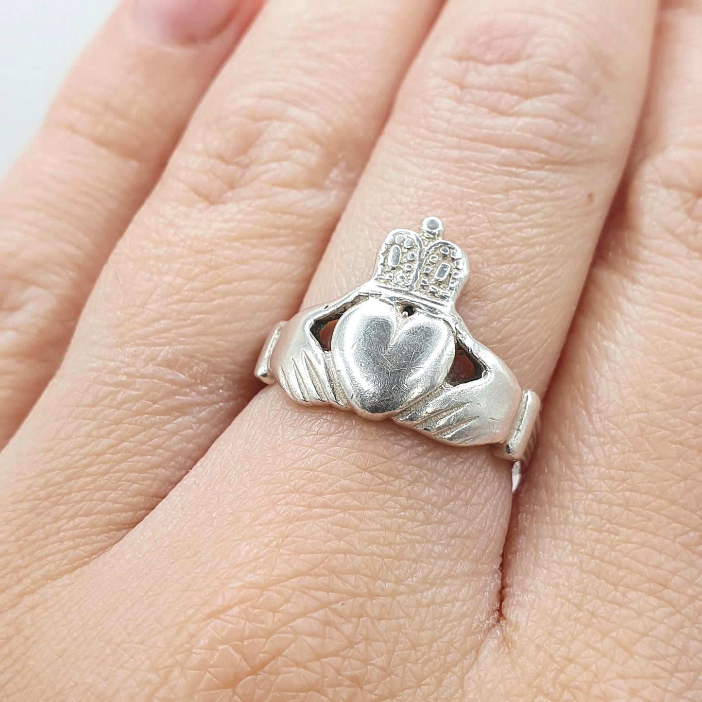 Vintage Sterling Silver Claddagh Ring Hear and Hands Irish Loyalty Friendship Celtic Mens Womens Jewelry Jewellery