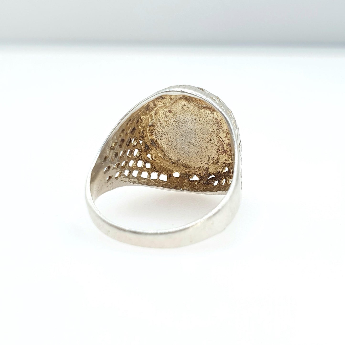 Vintage Solid Silver Estados Unidos Mexicanos Coin Signet Ring Chunky Large Big Retro Womens Jewelry Jewellery UK N.5 US 7