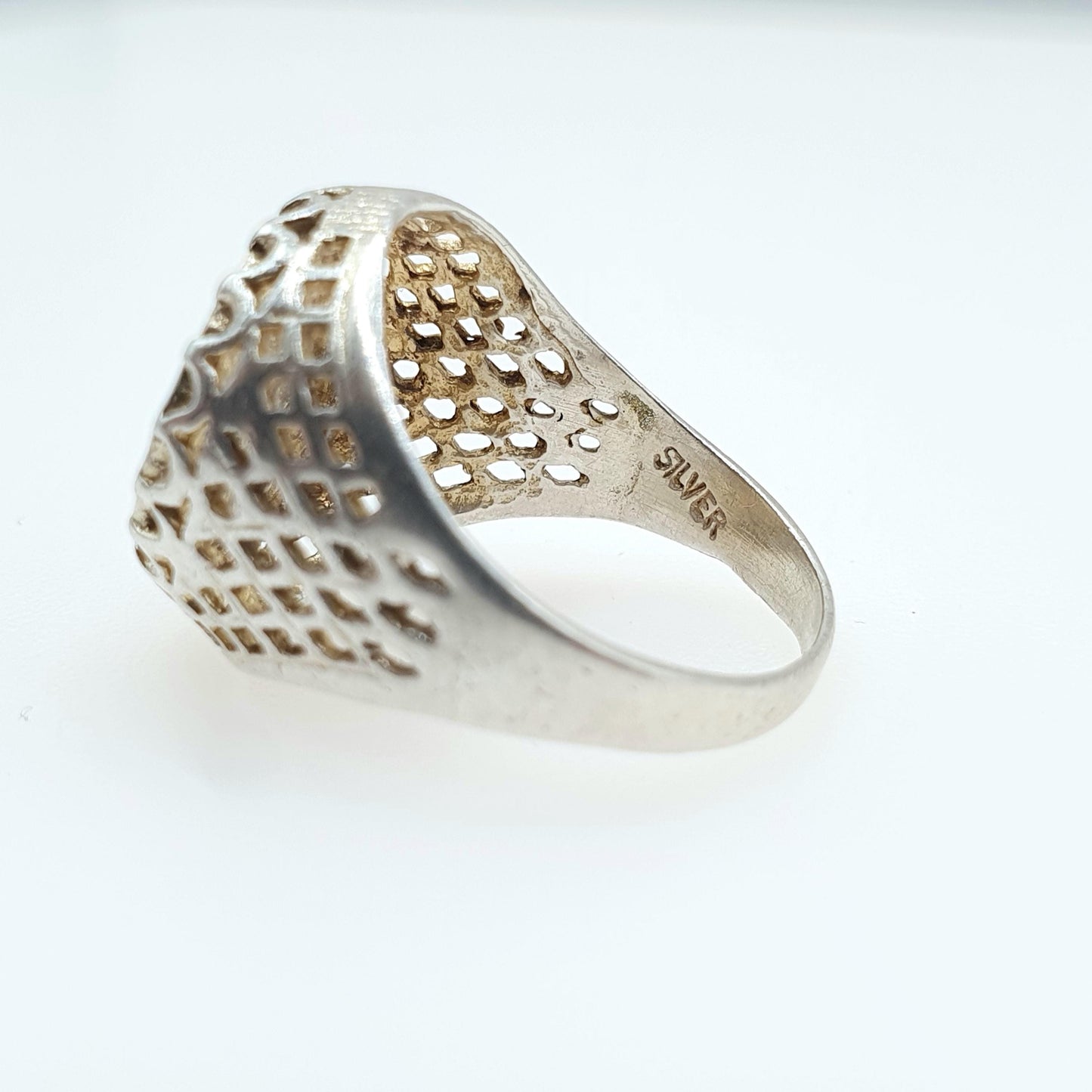 Vintage Solid Silver Estados Unidos Mexicanos Coin Signet Ring Chunky Large Big Retro Womens Jewelry Jewellery UK N.5 US 7