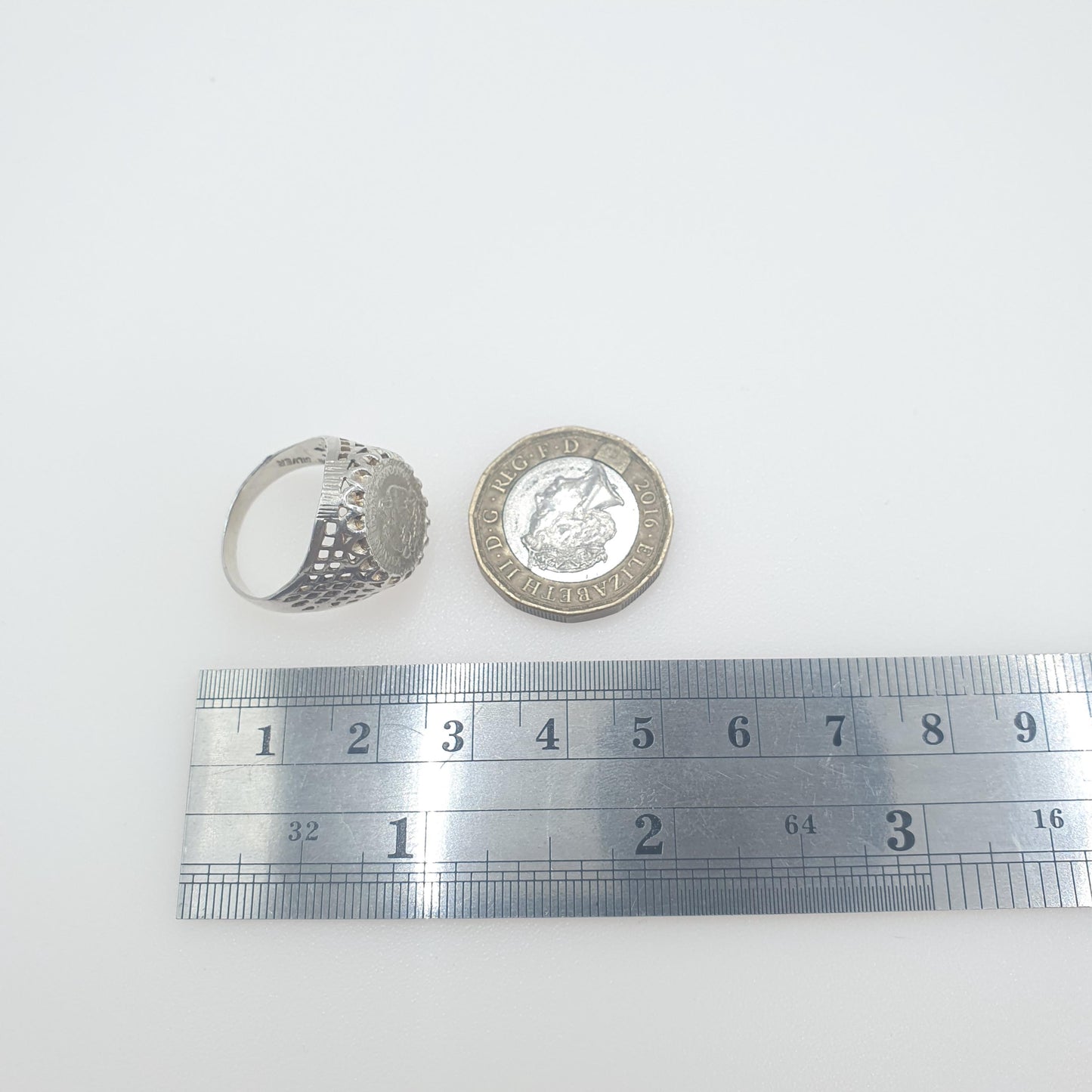 Vintage Solid Silver Estados Unidos Mexicanos Coin Signet Ring Chunky Large Big Retro Womens Jewelry Jewellery UK N.5 US 7