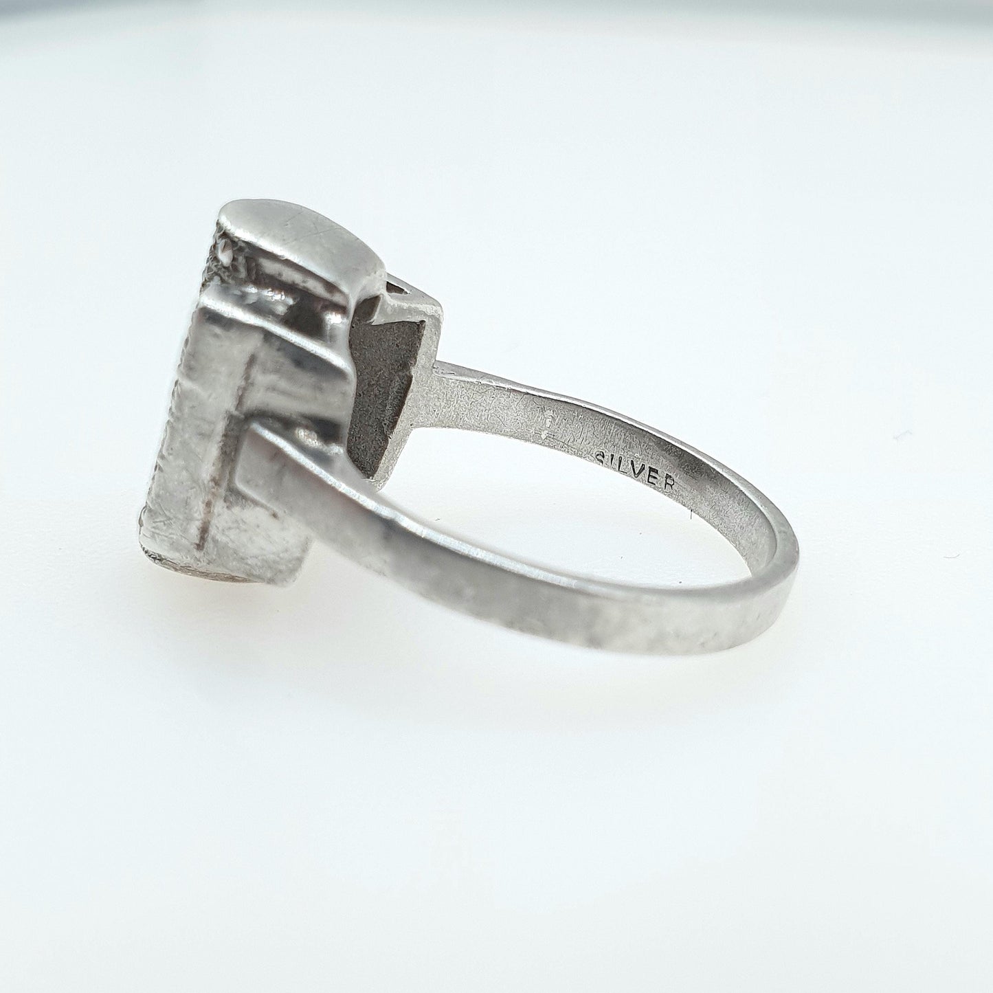 Antique Art Deco Solid Silver Marcasite Ring Geometric Cocktail Flapper Jewelry Jewellery Womens Mens UK O US 7.25