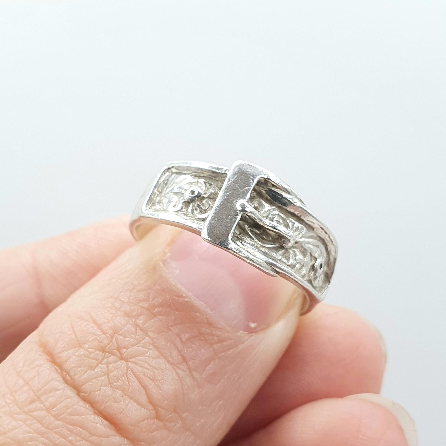 Vintage Sterling Silver Belt Buckle Ring Band Stacker Stacking Unisex Womens Mens Jewelry Jewellery UK O US 7.25