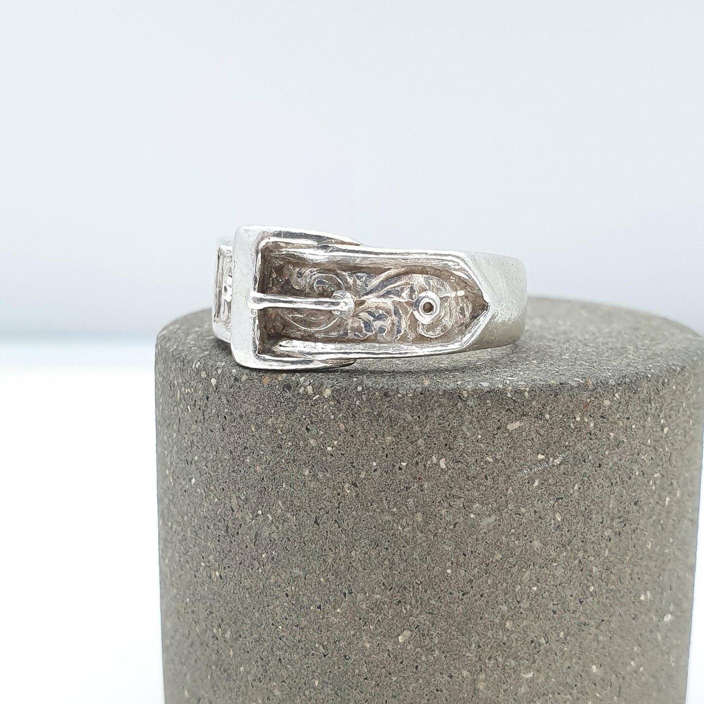 Vintage Sterling Silver Belt Buckle Ring Band Stacker Stacking Unisex Womens Mens Jewelry Jewellery UK O US 7.25