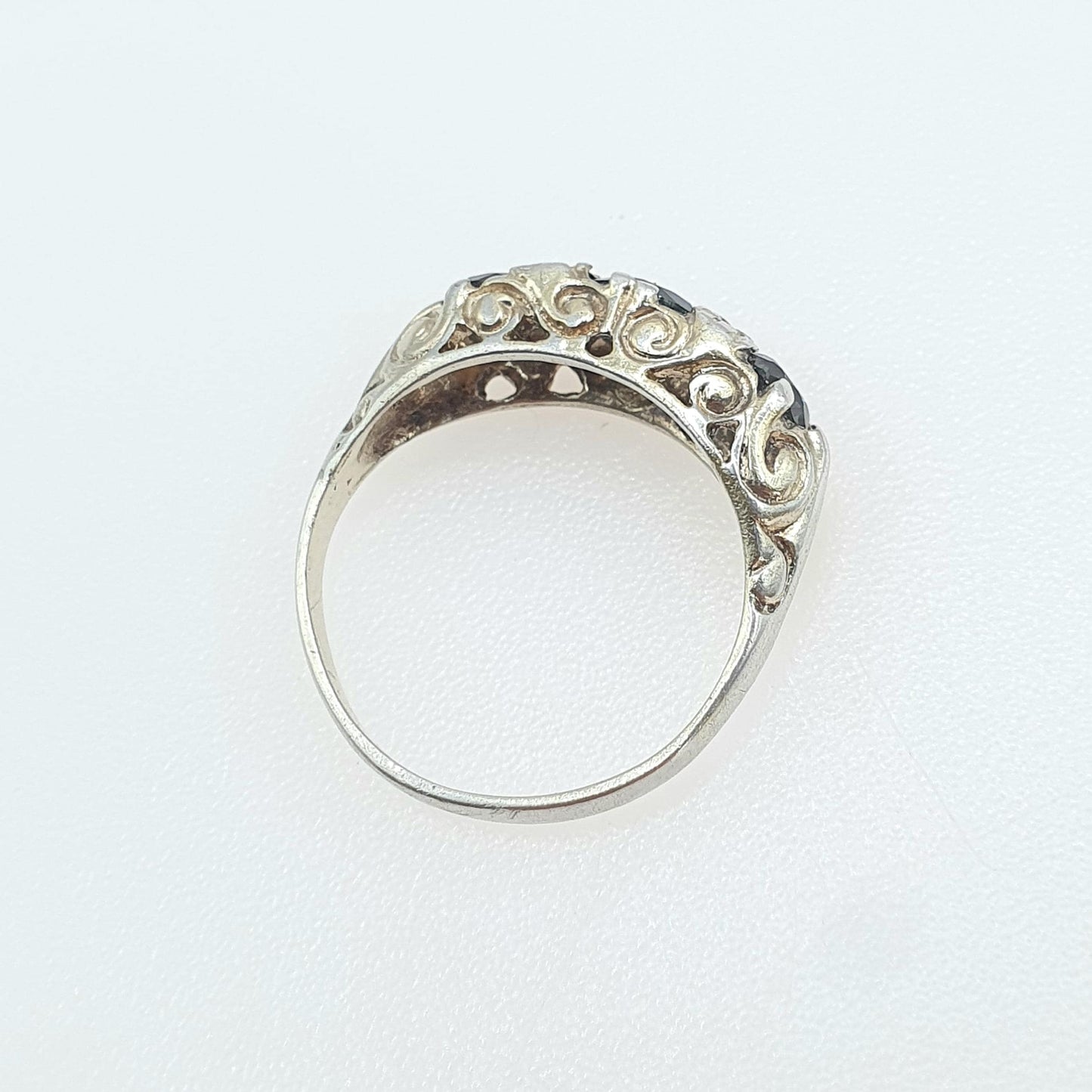 Vintage Sterling Silver Green Spinel & White Quartz Ring Gypsy Style Sparkly Retro Womens Girls Jewellry Jewelry UK L US 5.75