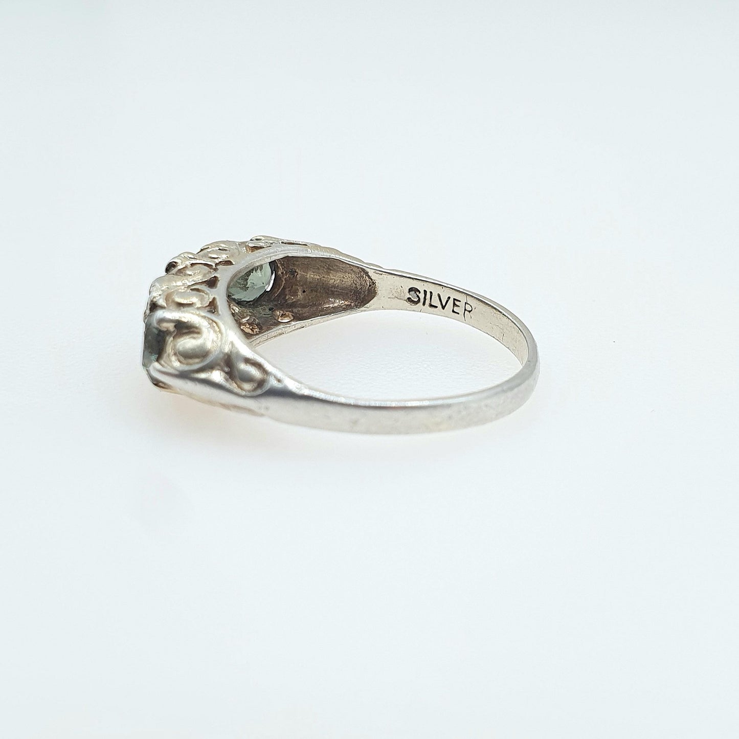 Vintage Sterling Silver Green Spinel & White Quartz Ring Gypsy Style Sparkly Retro Womens Girls Jewellry Jewelry UK L US 5.75
