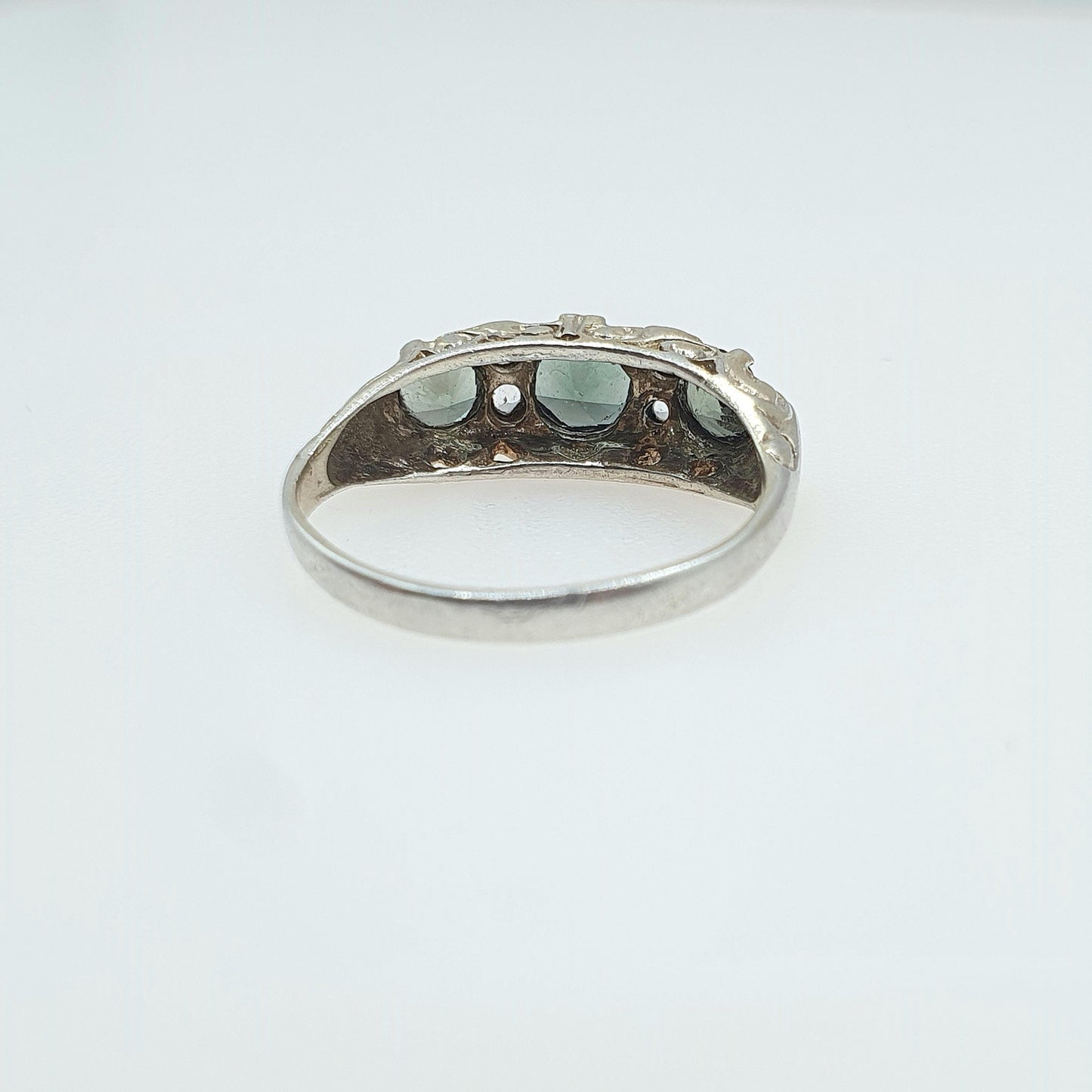 Vintage Sterling Silver Green Spinel & White Quartz Ring Gypsy Style Sparkly Retro Womens Girls Jewellry Jewelry UK L US 5.75