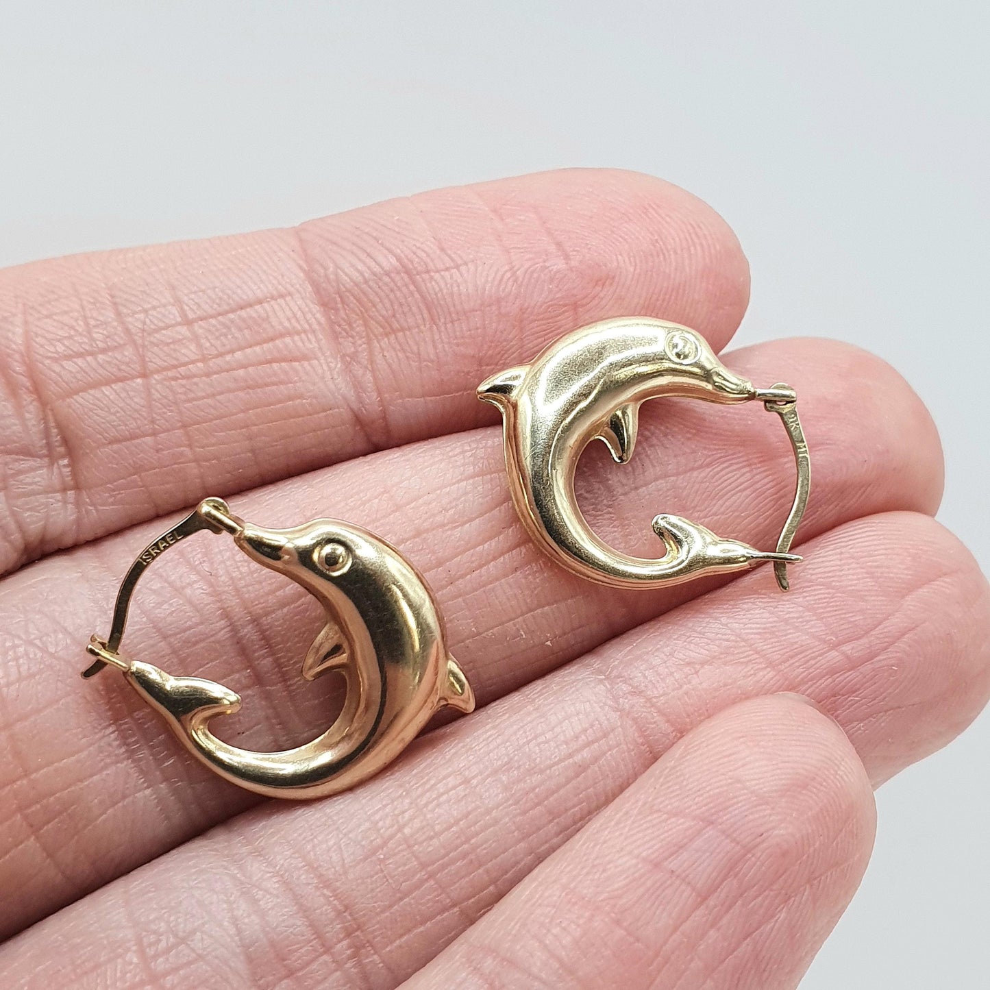 Vintage 9ct Gold Dolphin Hoop Earrings Dolphins Solid 9kt 9k Womens Jewelry Jewellery Y2K Style
