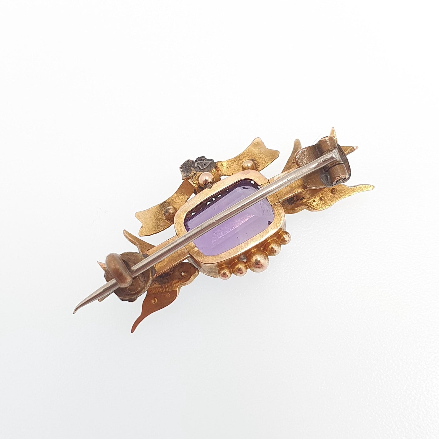 Antique 9ct Gold Amethyst Swallow Bird Brooch Bird Victorian 1897 Pin Seed Pearl Pair of Swallows Solid 9kt 9k Vintage Jewelry Jewellery