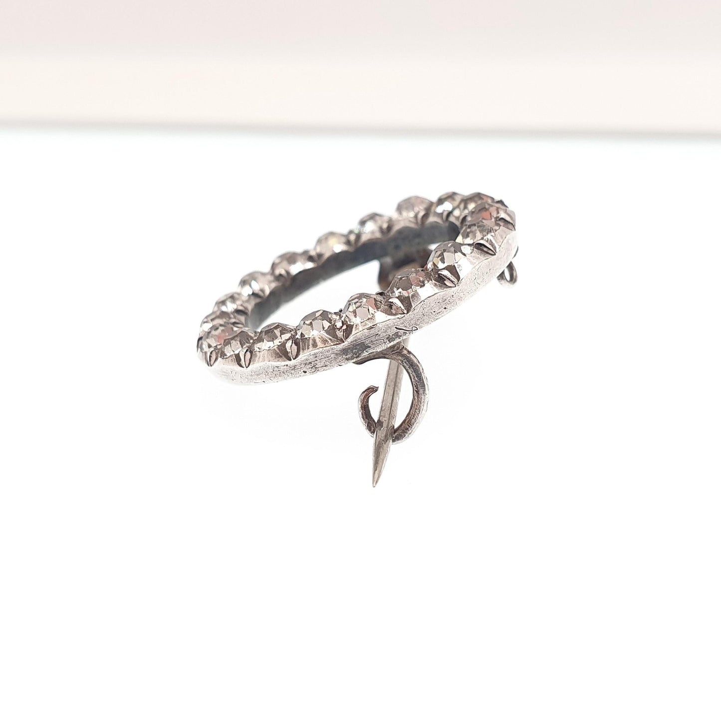Antique Victorian Solid Silver Diamond Paste Brooch Round Infinity Circle Pin Old Vintage 1800s Jewelry Jewellery