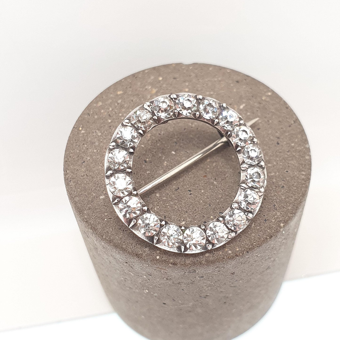 Antique Victorian Solid Silver Diamond Paste Brooch Round Infinity Circle Pin Old Vintage 1800s Jewelry Jewellery
