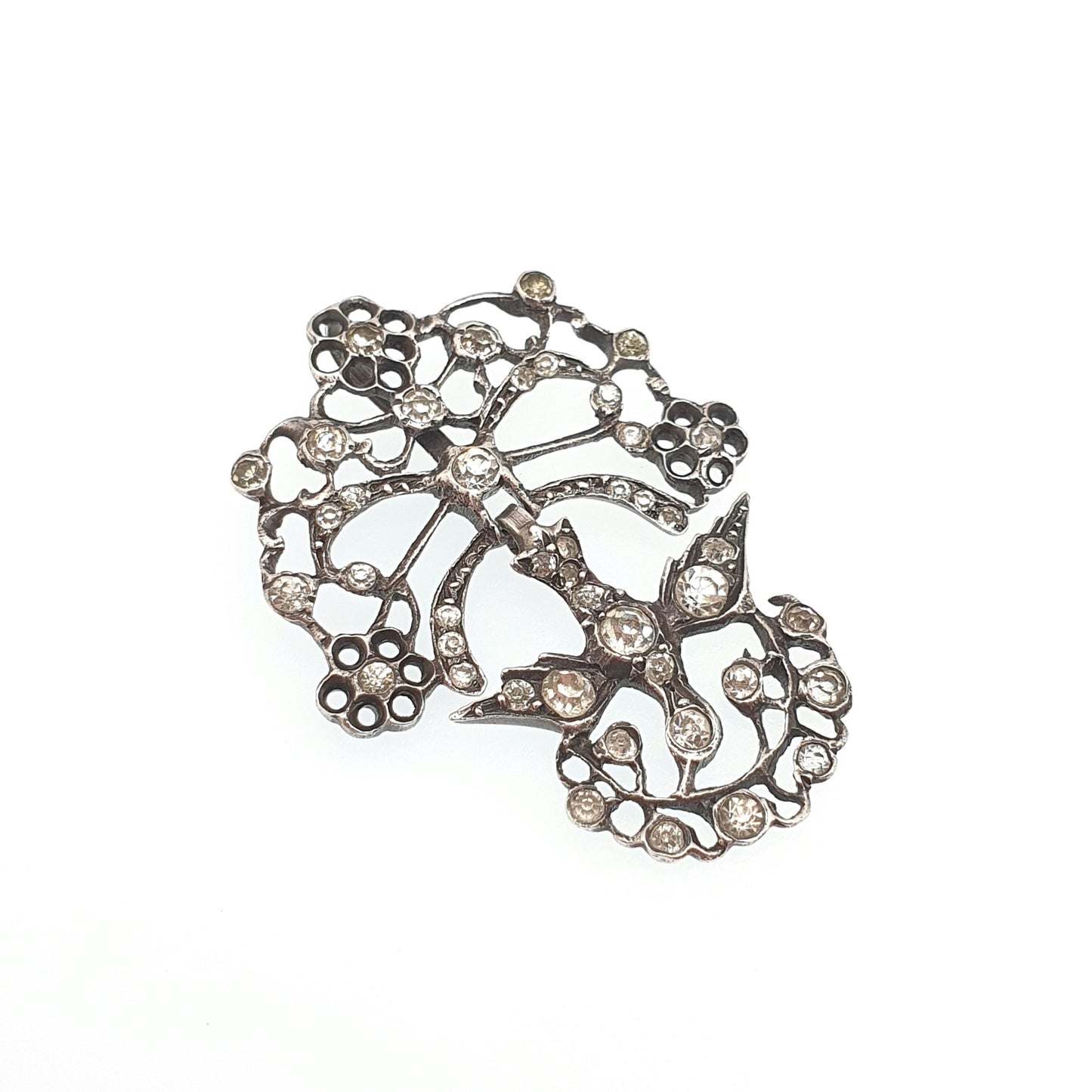 Antique Solid Silver Esprit Dove Diamond Paste Pendant Victorian Bird Necklace French Georgian Style Vintage Womens Jewellery Jewelry