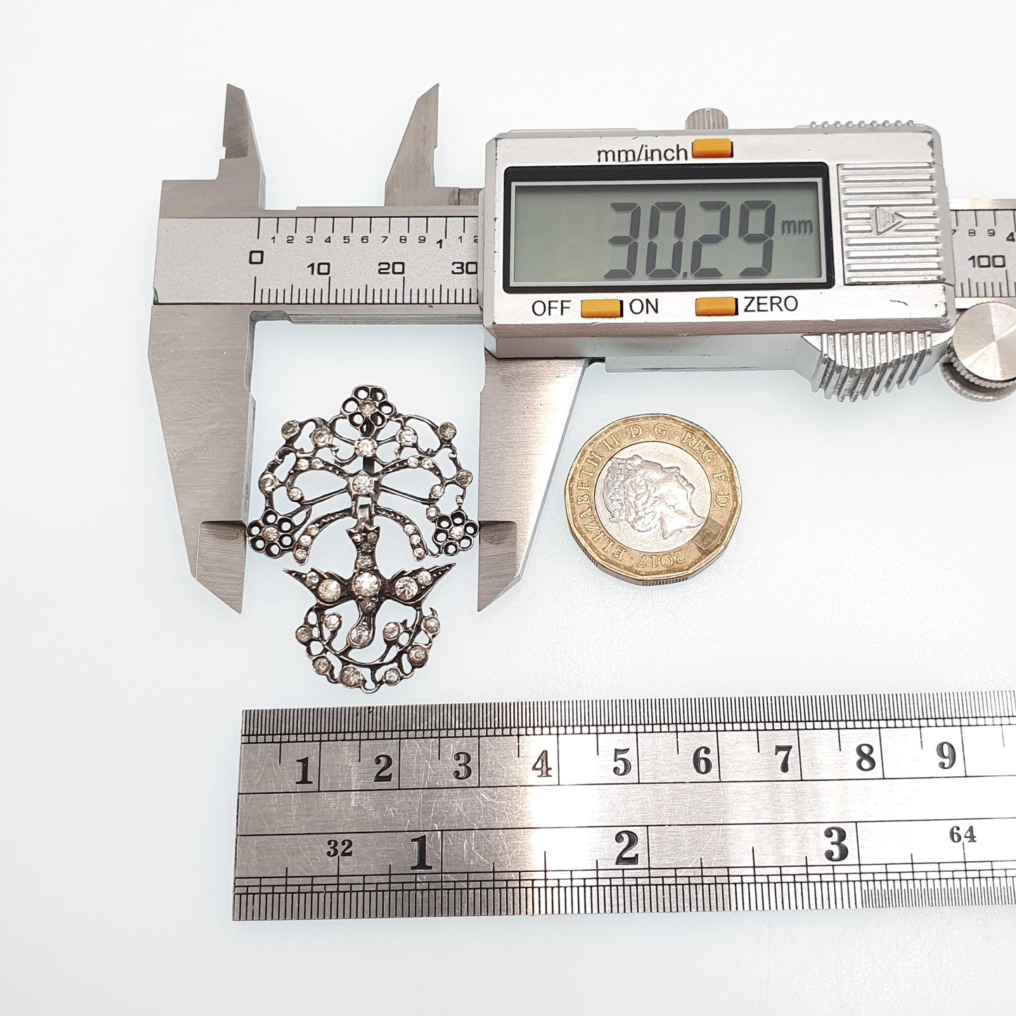Antique Solid Silver Esprit Dove Diamond Paste Pendant Victorian Bird Necklace French Georgian Style Vintage Womens Jewellery Jewelry