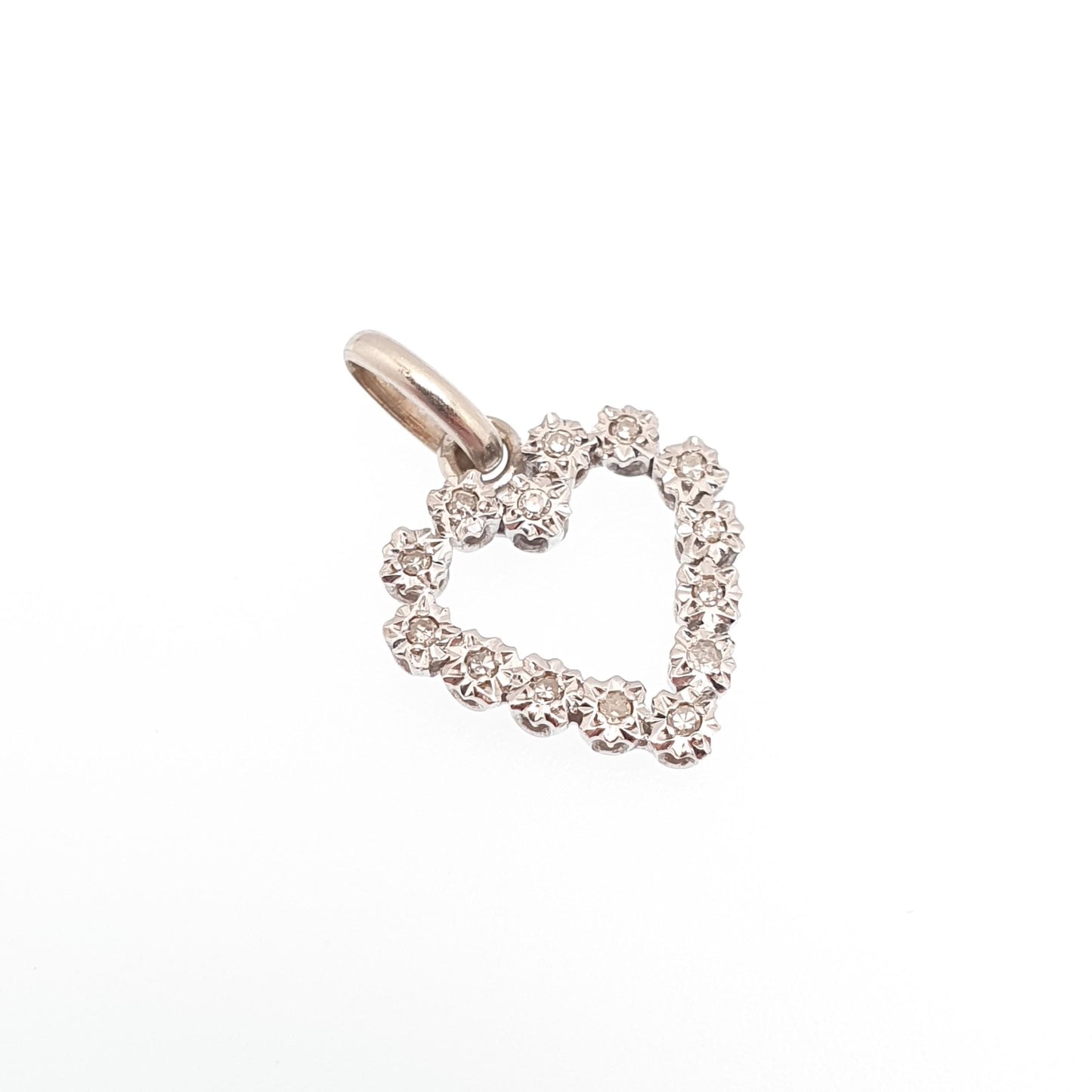 Vintage 18ct White Gold Diamond Heart Pendant Necklace French Natural Diamonds Solid 750 18k 18kt Love Gift Jewelry
