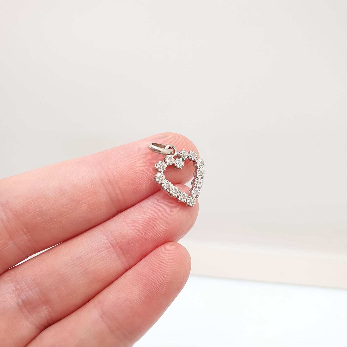 Vintage 18ct White Gold Diamond Heart Pendant Necklace French Natural Diamonds Solid 750 18k 18kt Love Gift Jewelry