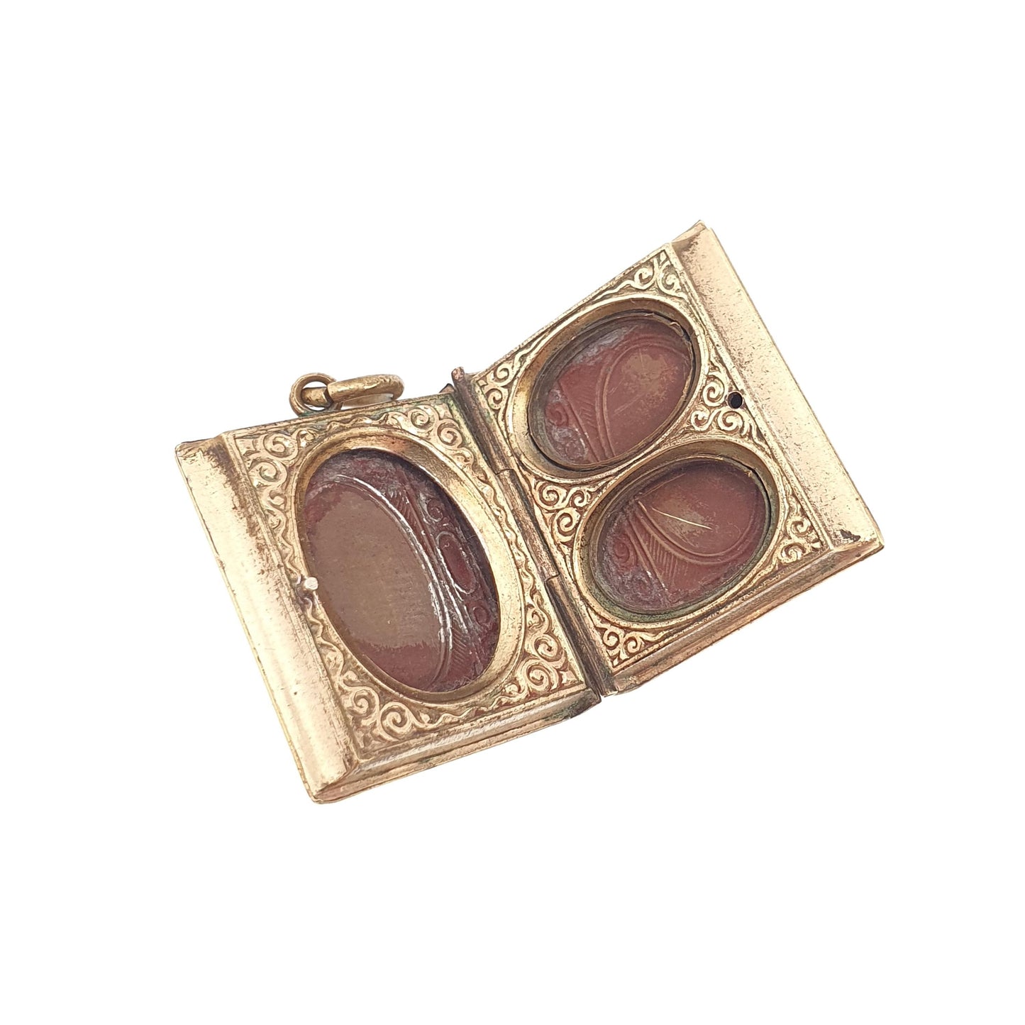 Antique Rolled Gold Book Locket Pendant Victorian Triple Picture Three Photo Gold Filled Vintage Necklace Jewelry Womens Jewellery