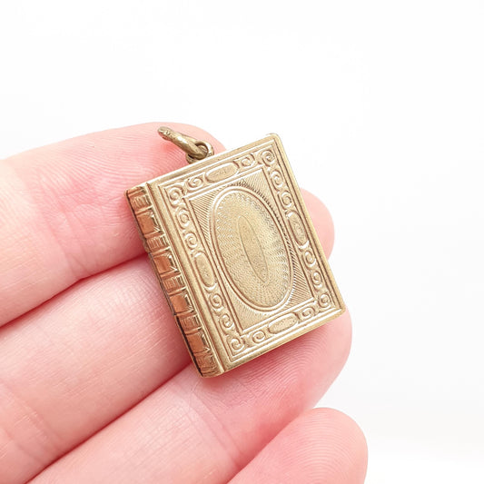 Antique Rolled Gold Book Locket Pendant Victorian Triple Picture Three Photo Gold Filled Vintage Necklace Jewelry Womens Jewellery