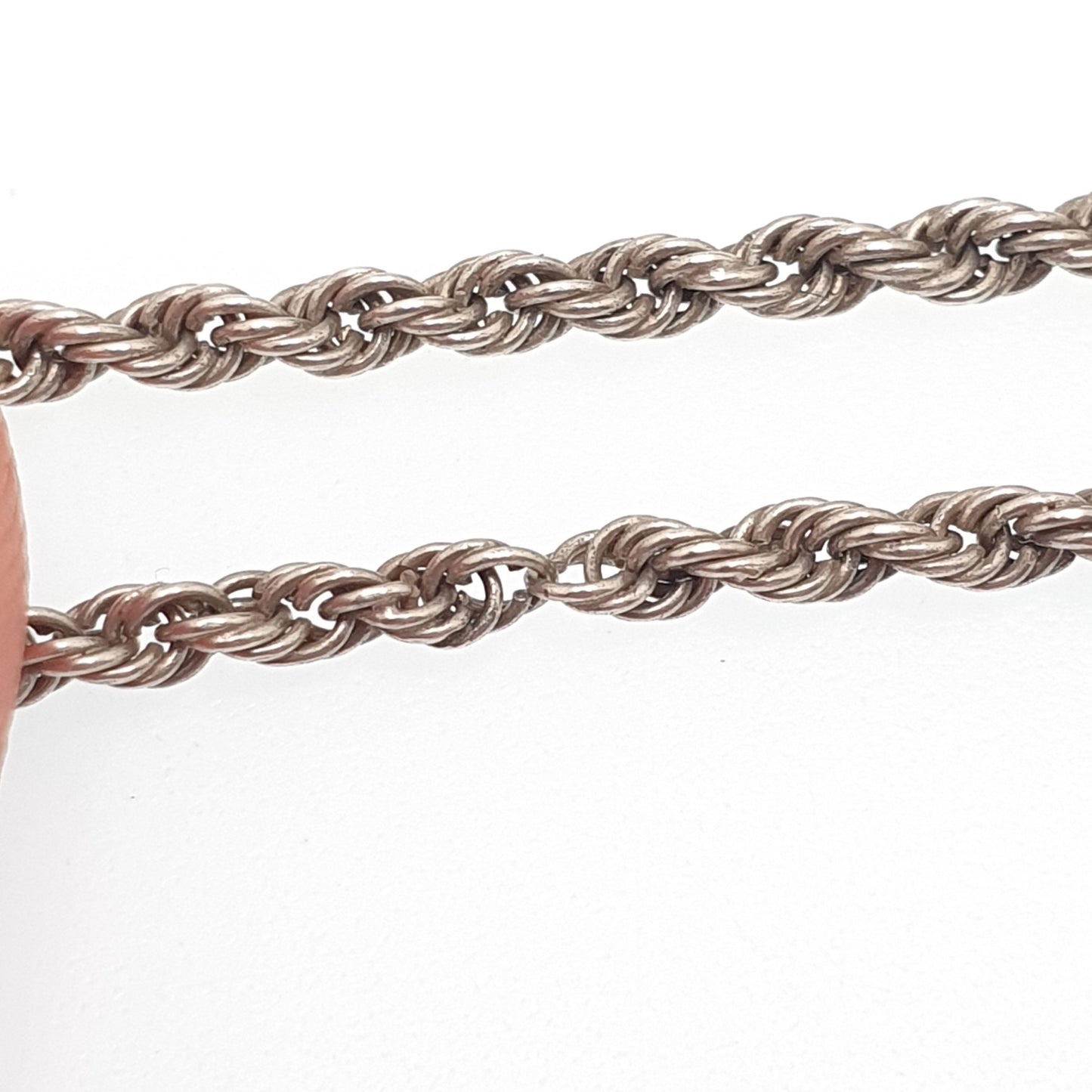 Antique Victorian Muff Chain Sterling Silver Necklace Dog Clip 146cm 21.63g Rope Link Vintage