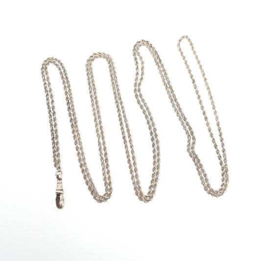 Antique Victorian Muff Chain Sterling Silver Necklace Dog Clip 146cm 21.63g Rope Link Vintage