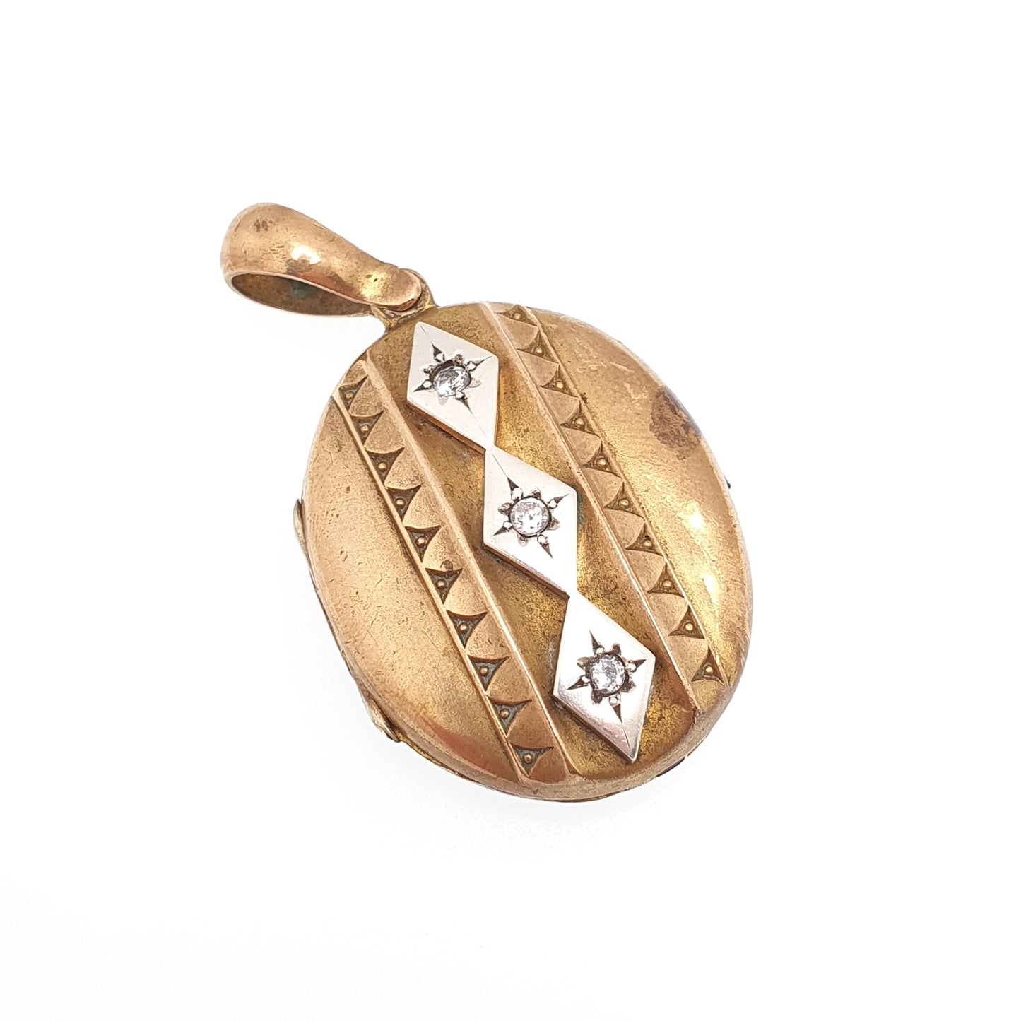 Antique Victorian Diamond Paste Necklace Pendant Gold Tone Base Metal Large Oval Vintage 1800s Big Jewellery Jewelry