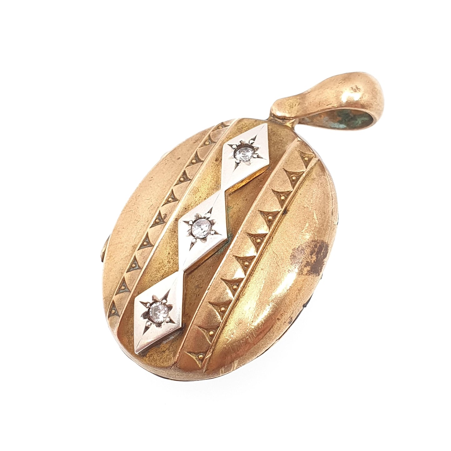 Antique Victorian Diamond Paste Necklace Pendant Gold Tone Base Metal Large Oval Vintage 1800s Big Jewellery Jewelry