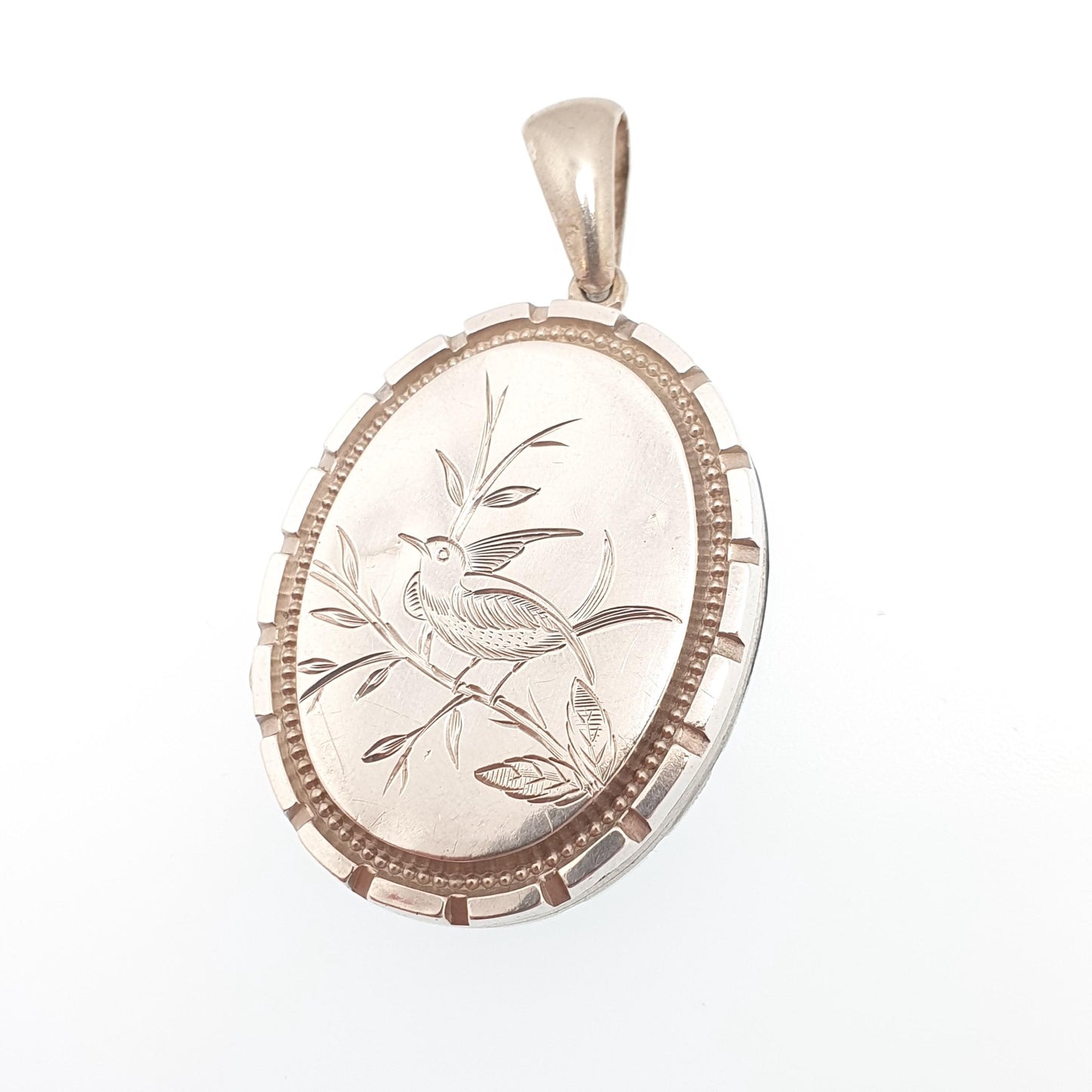 Antique Victorian Solid Silver Bird Locket Back and Front Pendant Necklace Hand Engraved Aesthetic Vintage