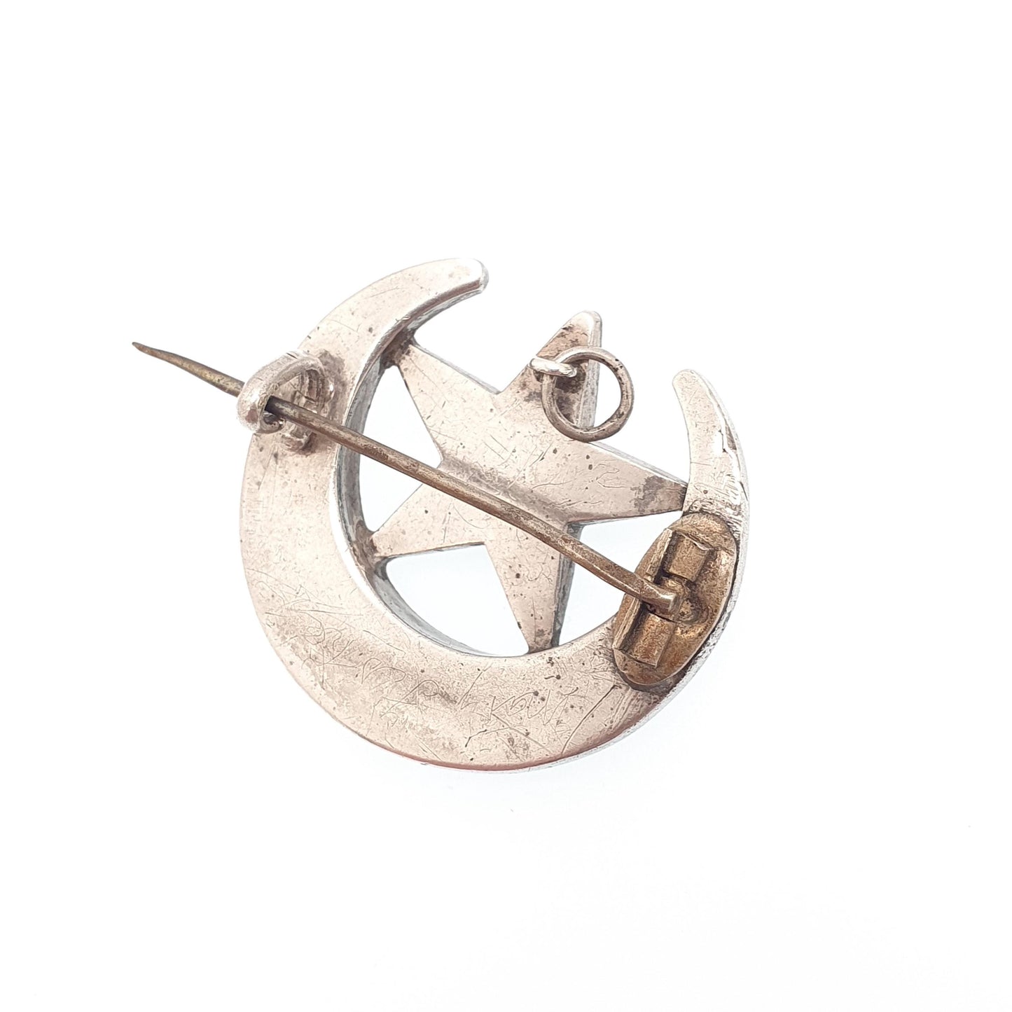Antique Sterling Silver Star & Crescent Moon Brooch Montrose Blue Lace Agate Victorian Scottish Vintage