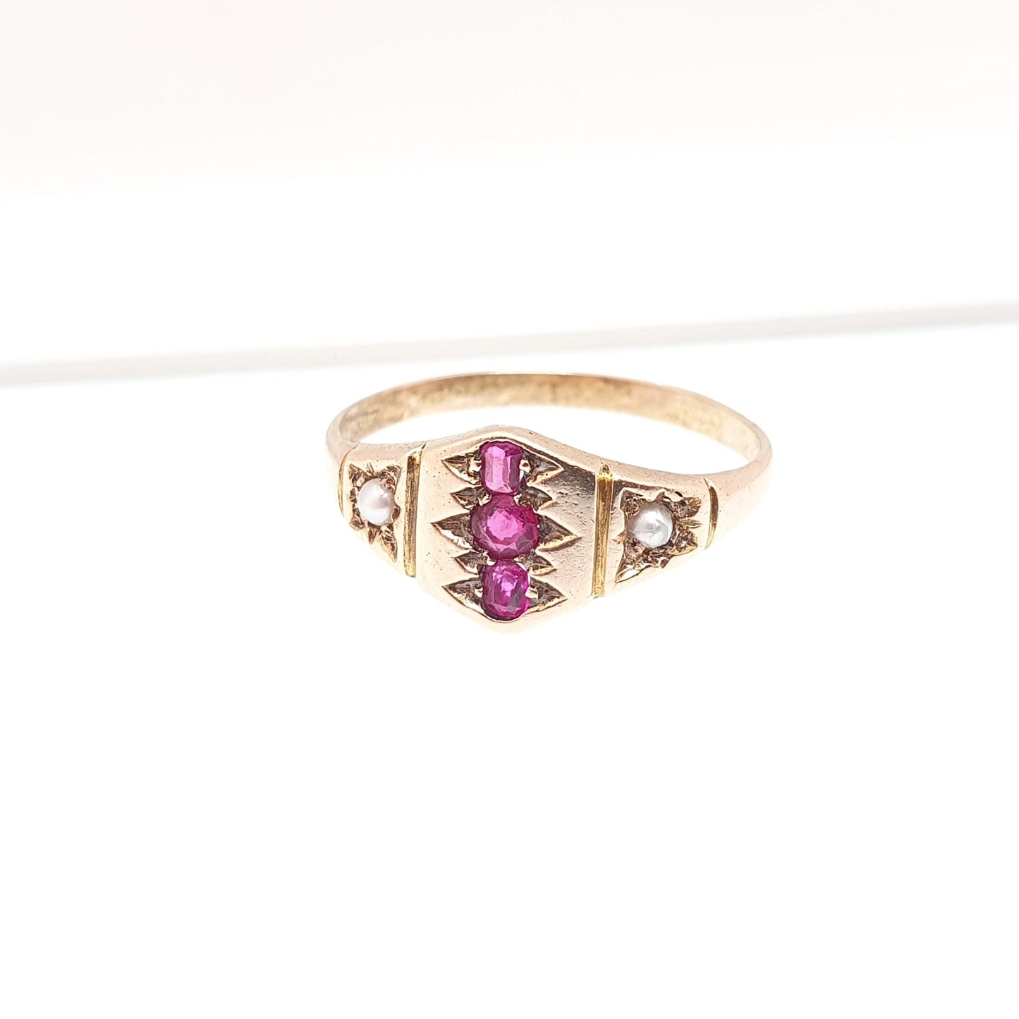 Antique 18ct Gold Natural Ruby & Pearl Ring Victorian Solid 14k Gold Shank Vintage Jewelry Jewellery