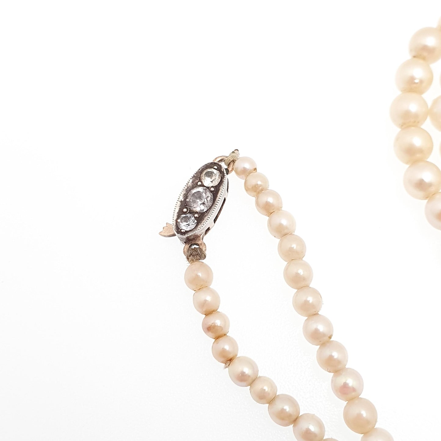 Antique White Sapphire Cultured Pearl Necklace 9ct Gold & Solid Silver Clasp Victorian 14.42g 42cm Vintage Genuine Real Pearls