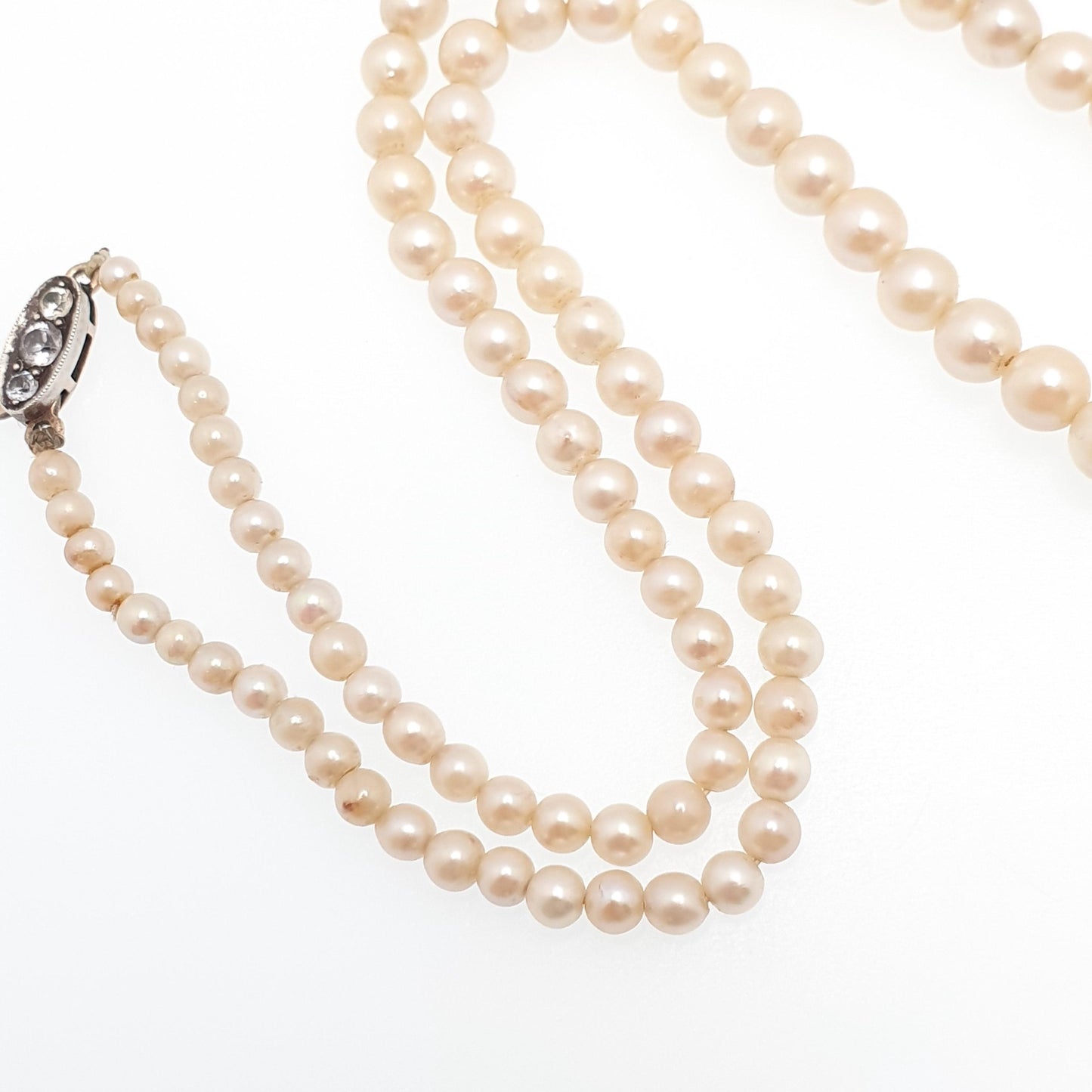 Antique White Sapphire Cultured Pearl Necklace 9ct Gold & Solid Silver Clasp Victorian 14.42g 42cm Vintage Genuine Real Pearls