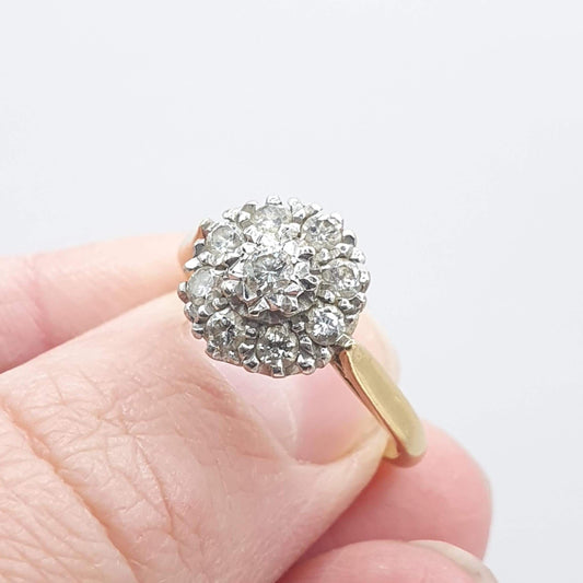 Vintage 18k 18ct Gold Diamond Ring Natural Diamonds Cluster Solid 750 18kt Wedding Womens Engagement Rings