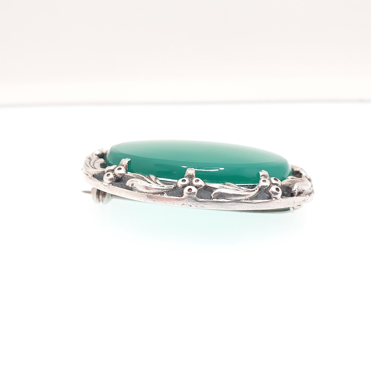 Antique Chrysoprase Solid Silver Brooch Bernard Instone Style Large Big Art Nouveau Vintage Jewelry Jewellery