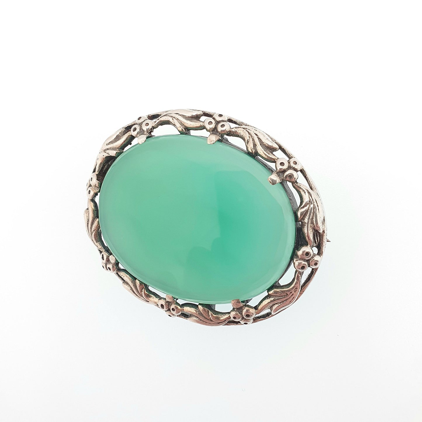 Antique Chrysoprase Solid Silver Brooch Bernard Instone Style Large Big Art Nouveau Vintage Jewelry Jewellery