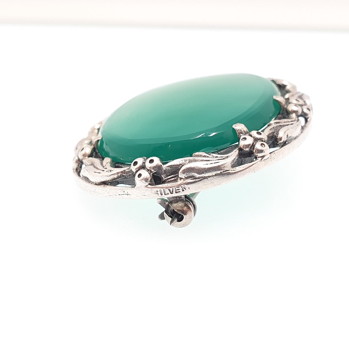 Antique Chrysoprase Solid Silver Brooch Bernard Instone Style Large Big Art Nouveau Vintage Jewelry Jewellery