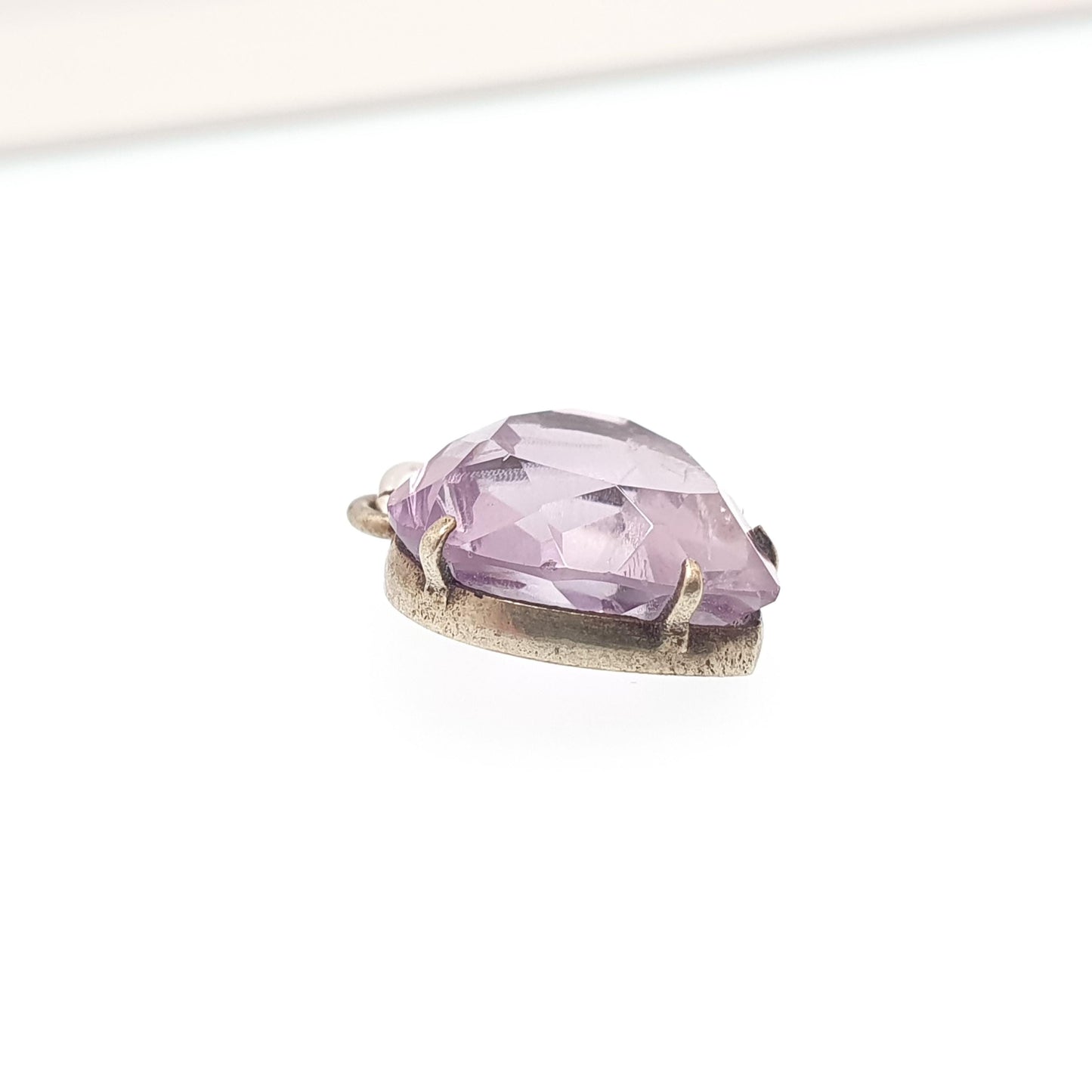 Antique Victorian Natural Amethyst Heart Pendant Charm Lilac Gemstone Silver Tone Base Metal Jewelry Vintage Jewellery