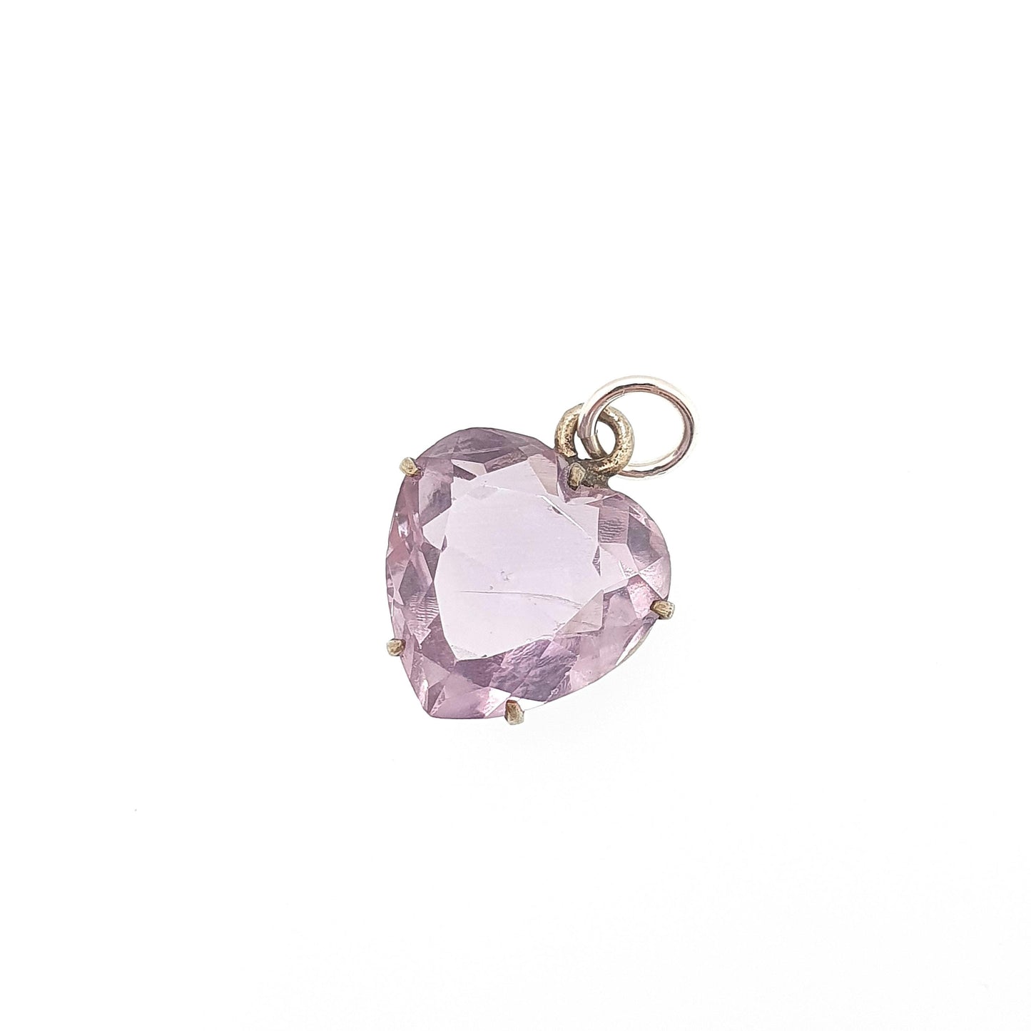 Antique Victorian Natural Amethyst Heart Pendant Charm Lilac Gemstone Silver Tone Base Metal Jewelry Vintage Jewellery