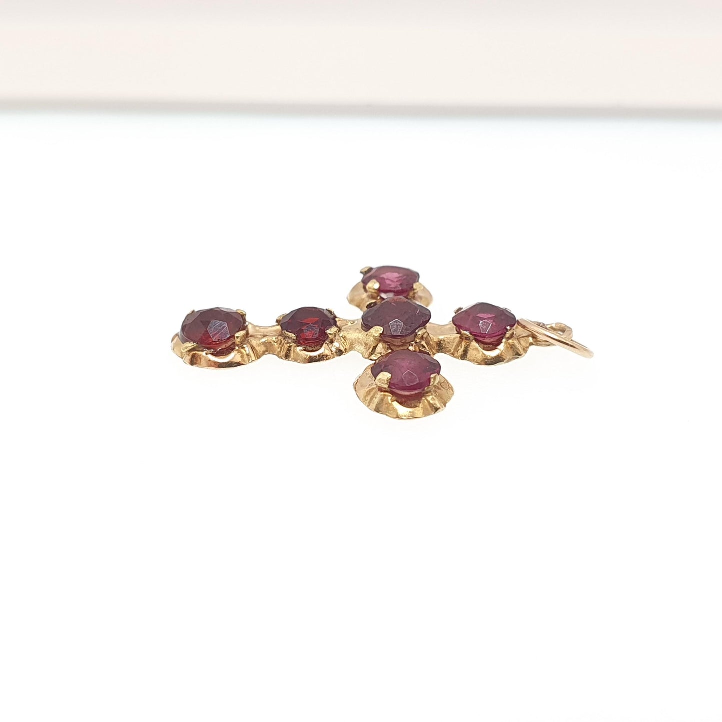 Antique 18ct Gold Garnet Crucifix Pendant French Necklace Solid 18k 18kt Cross Vintage Jewellery Jewelry