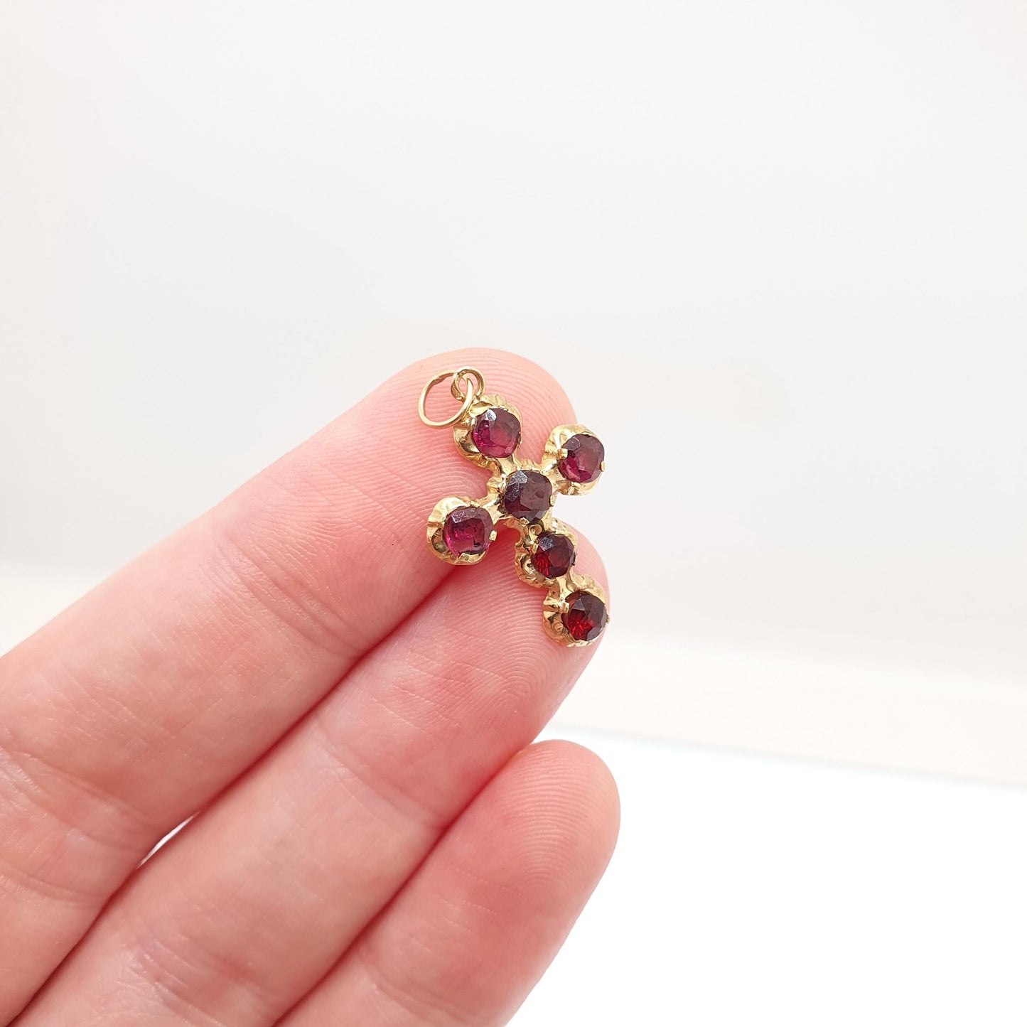 Antique 18ct Gold Garnet Crucifix Pendant French Necklace Solid 18k 18kt Cross Vintage Jewellery Jewelry