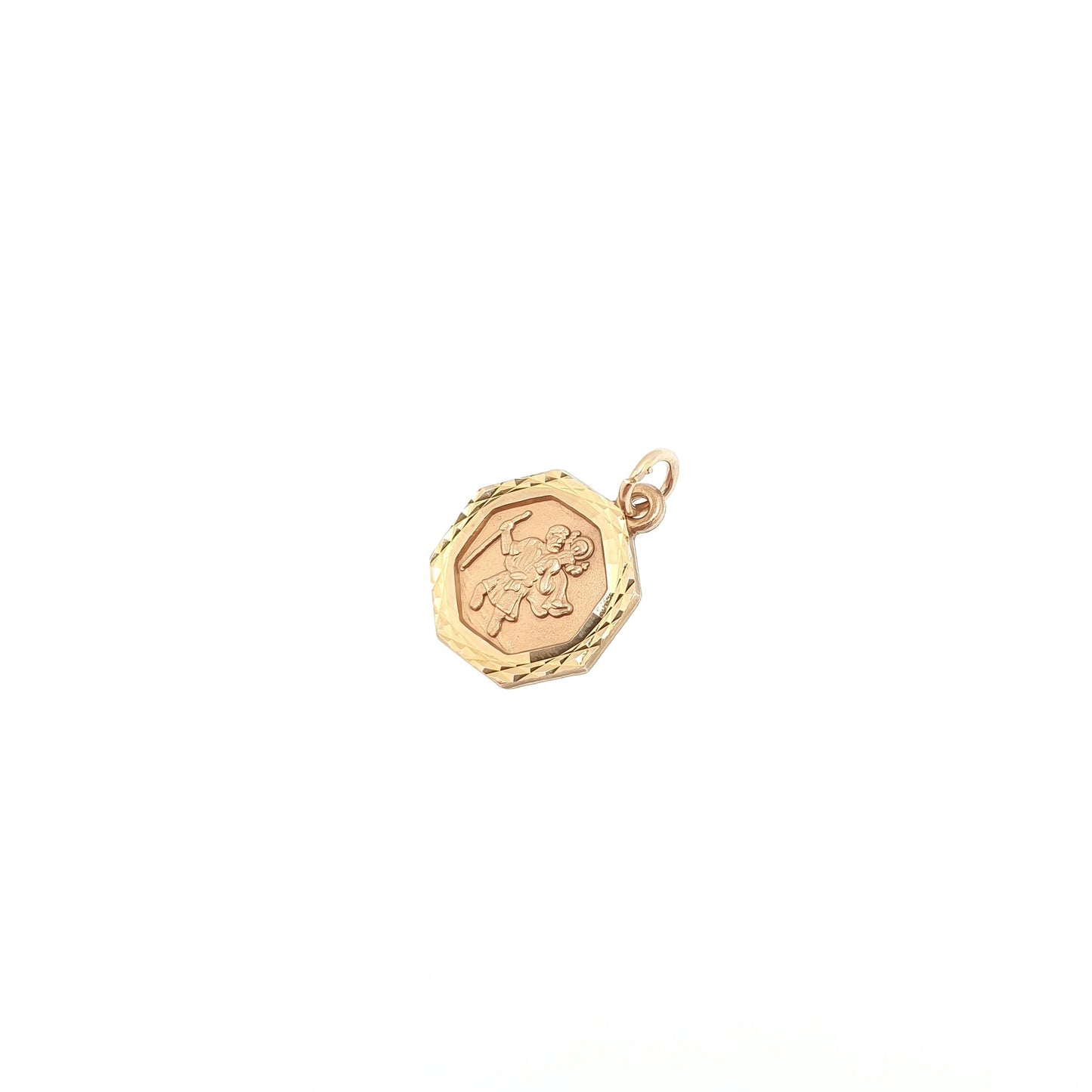 Vintage 9ct 9k Gold St Christopher Charm Pendant Octagonal Small 1979 Hallmark Solid 9kt Necklace Cute Saint Christian Men Women