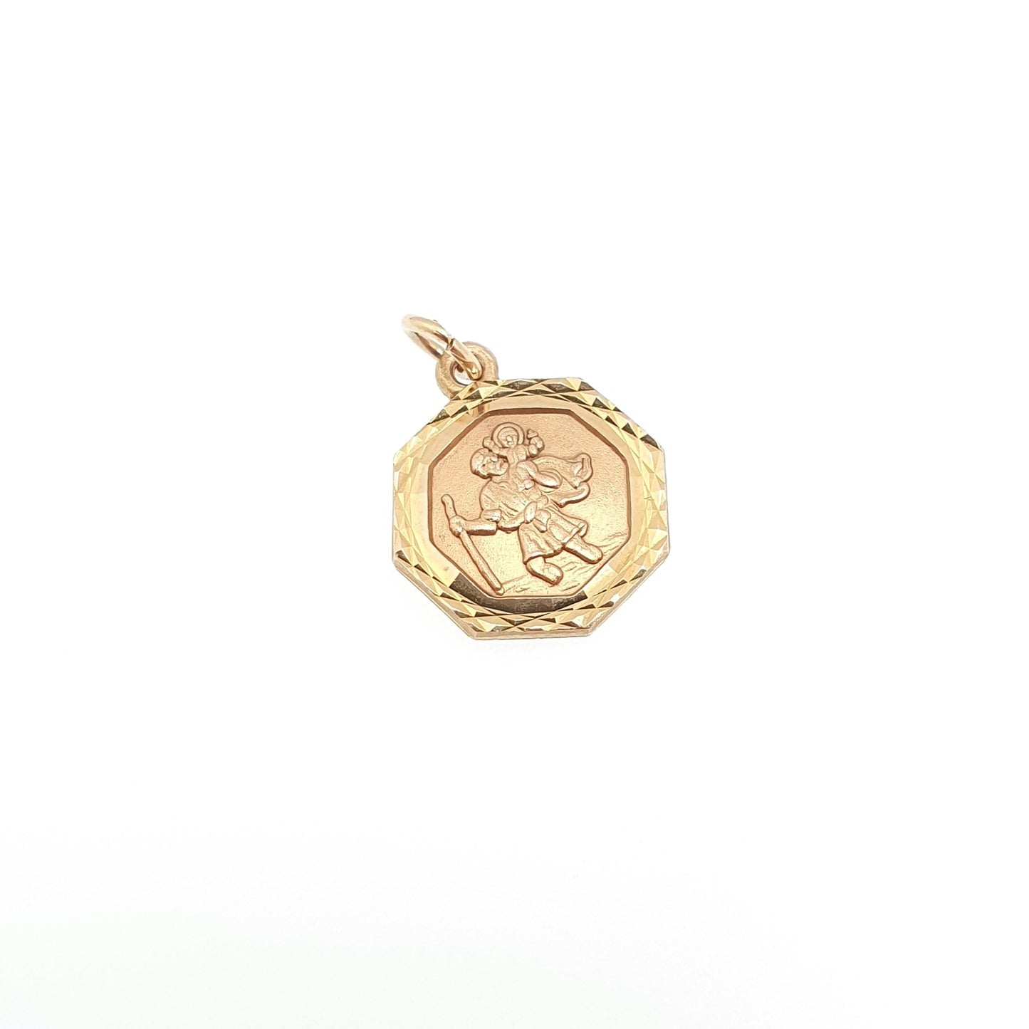 Vintage 9ct 9k Gold St Christopher Charm Pendant Octagonal Small 1979 Hallmark Solid 9kt Necklace Cute Saint Christian Men Women