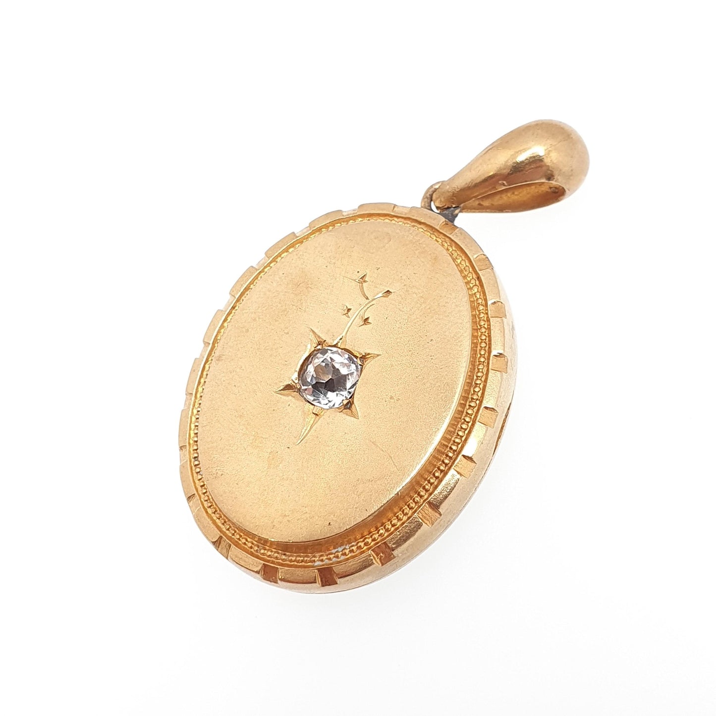 Antique Victorian Gold Gilt Diamond Paste Necklace Pendant Base Metal Large Oval Vintage 1800s Big Jewellery Jewelry