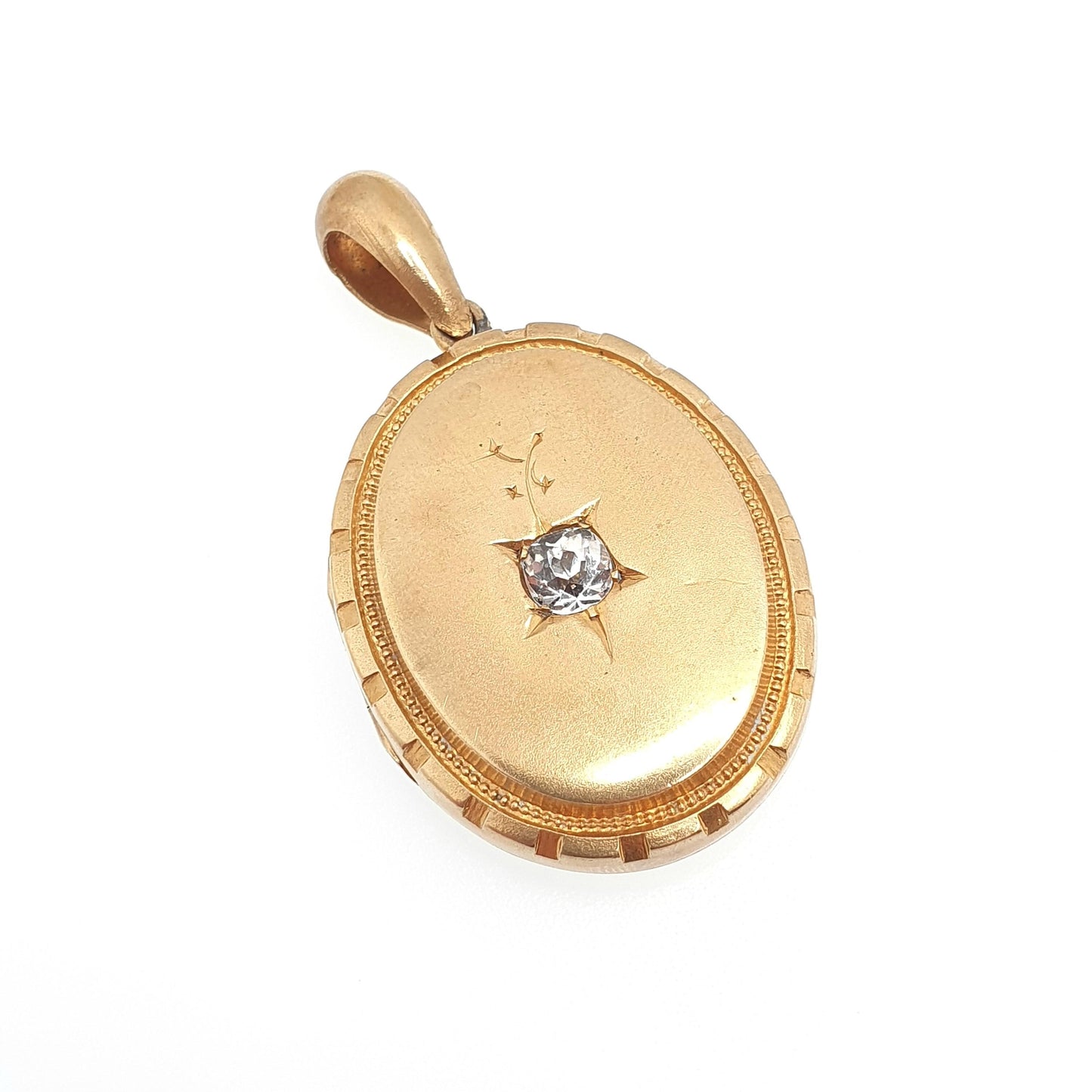 Antique Victorian Gold Gilt Diamond Paste Necklace Pendant Base Metal Large Oval Vintage 1800s Big Jewellery Jewelry
