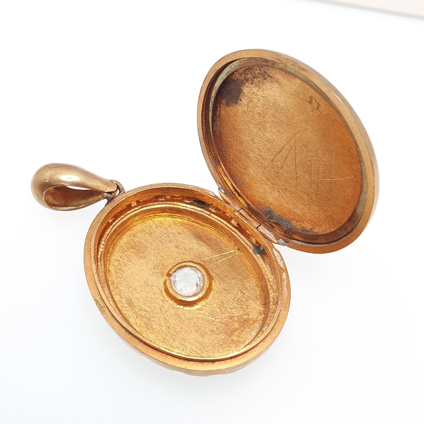Antique Victorian Gold Gilt Diamond Paste Necklace Pendant Base Metal Large Oval Vintage 1800s Big Jewellery Jewelry
