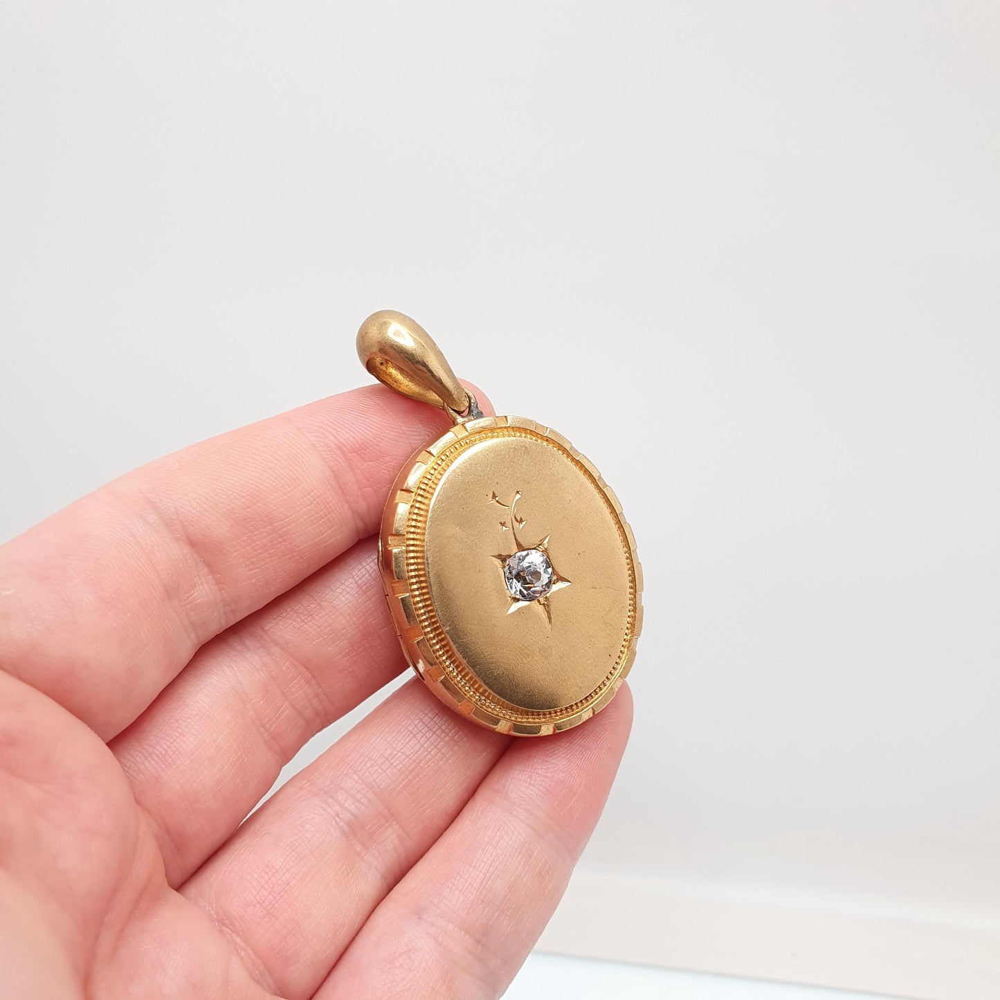 Antique Victorian Gold Gilt Diamond Paste Necklace Pendant Base Metal Large Oval Vintage 1800s Big Jewellery Jewelry