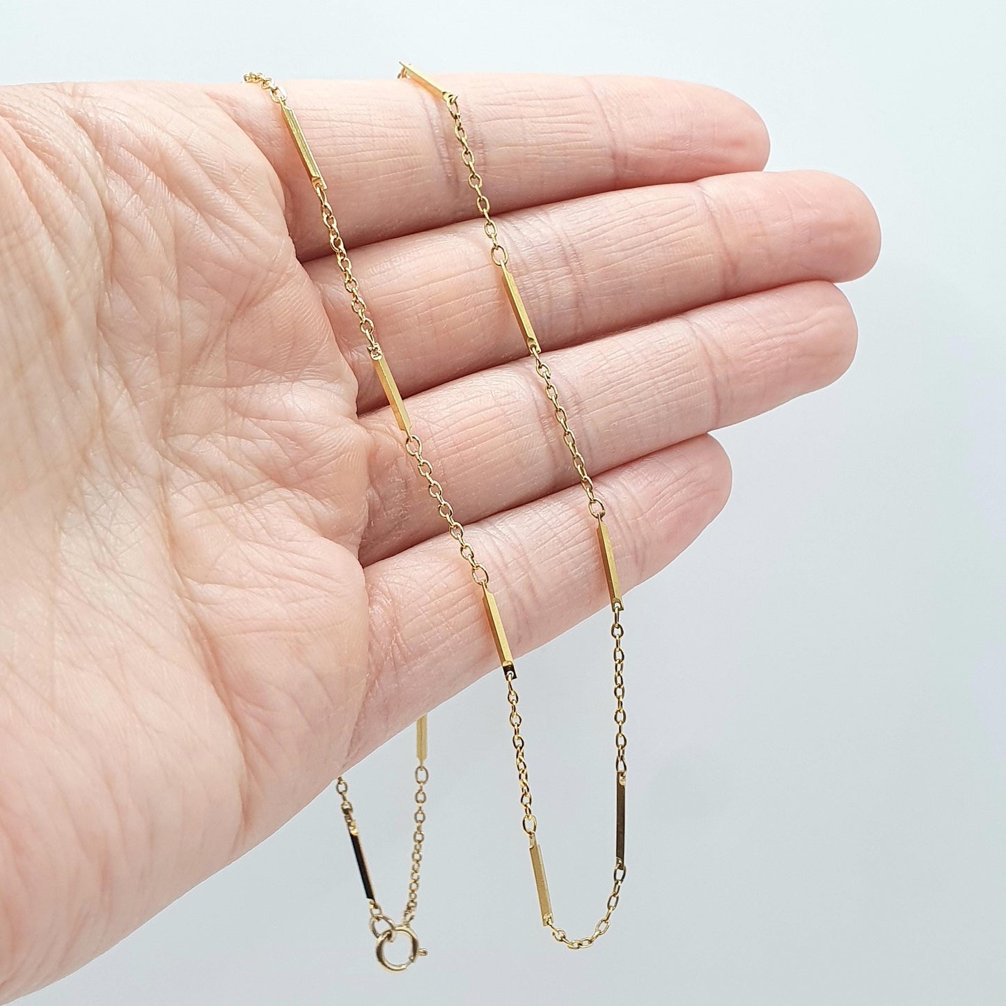 Vintage Rolled Gold Filled Bar and Cable Link Chain Necklace Antique Style 45cm 2.21g Jewelry Jewellery