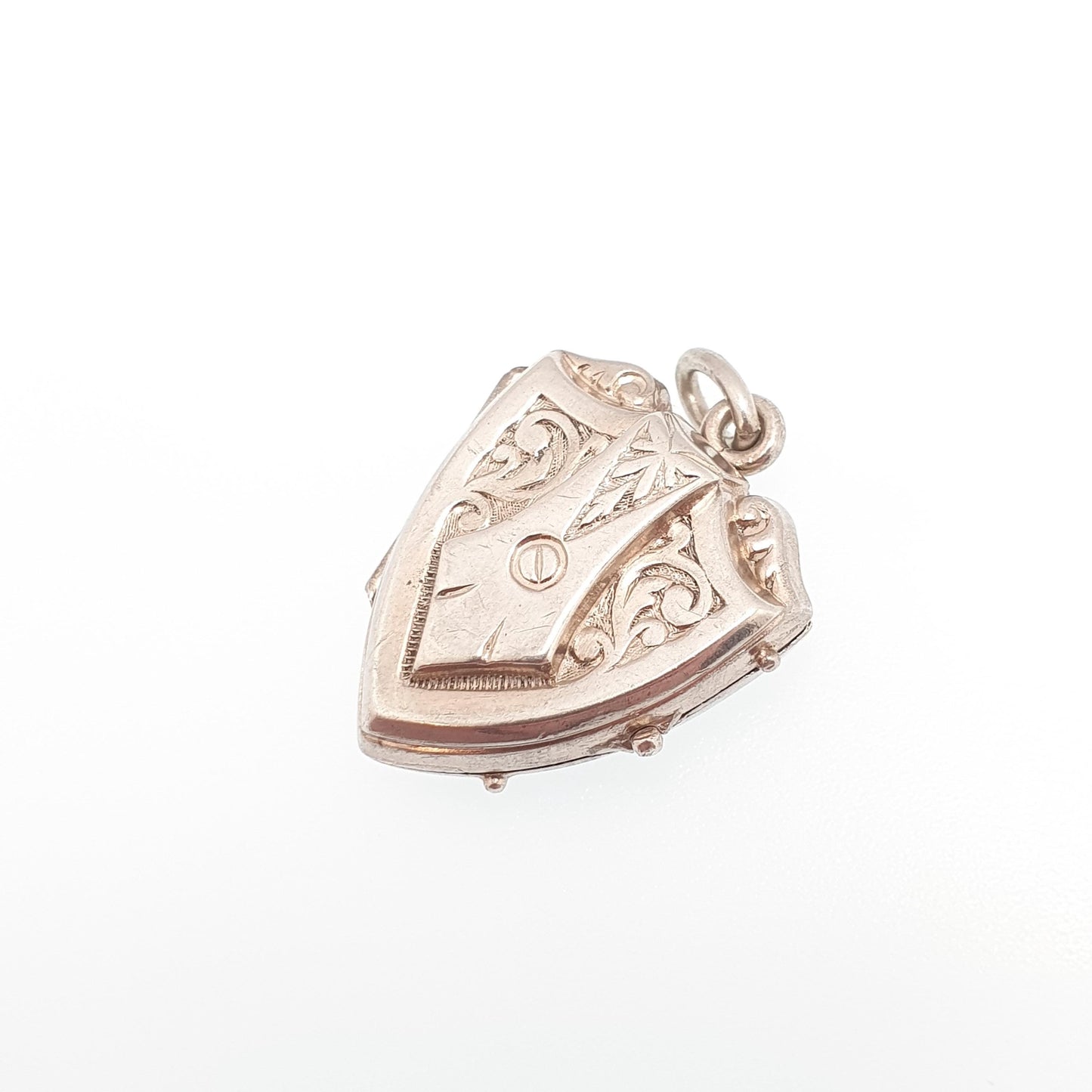 Antique Solid Silver Shield Locket Victorian Necklace Vintage Pendant Scroll Embossed Jewelry Jewellery