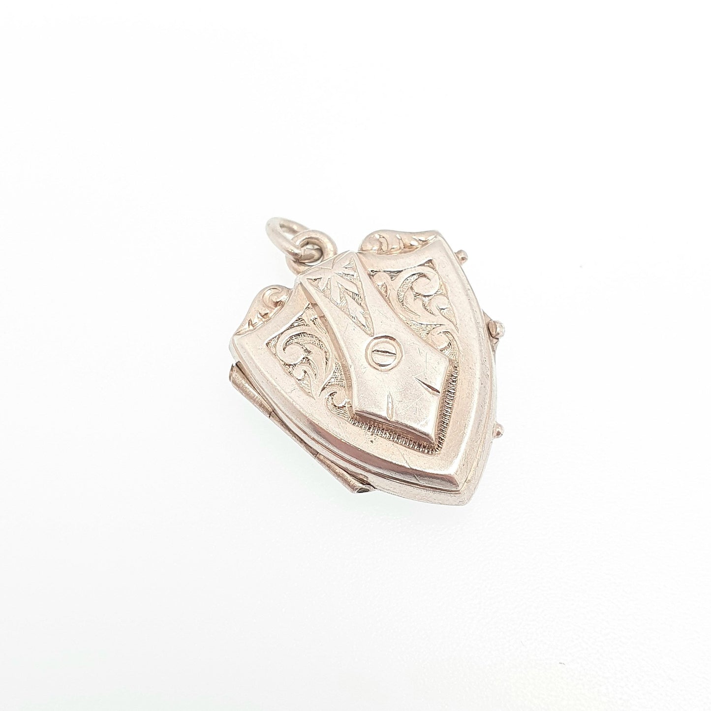Antique Solid Silver Shield Locket Victorian Necklace Vintage Pendant Scroll Embossed Jewelry Jewellery