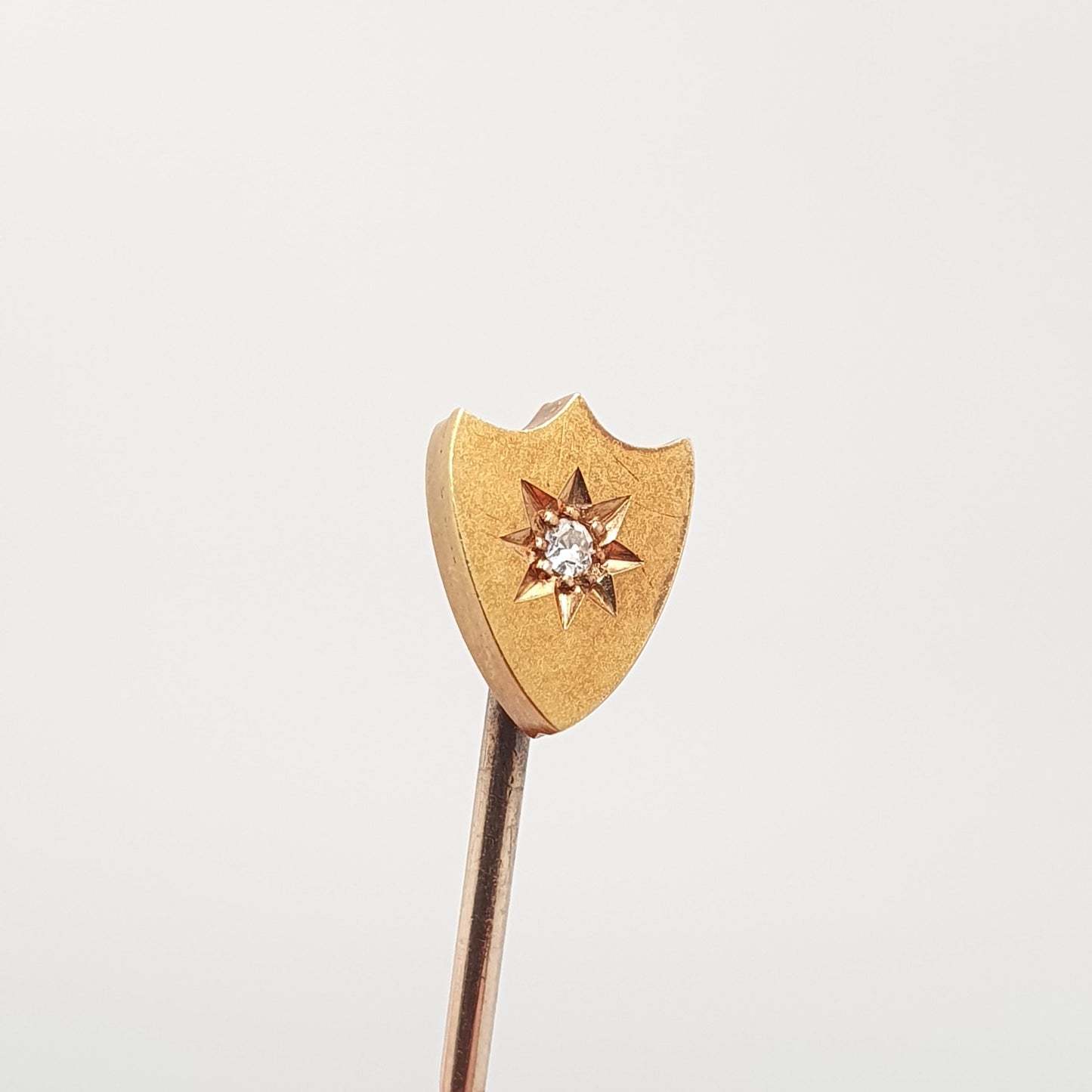 Antique Victorian 15ct Gold Diamond Shield Stick Pin Old Cut 9ct 9k Pin Natural Gemstone Vintage Lapel