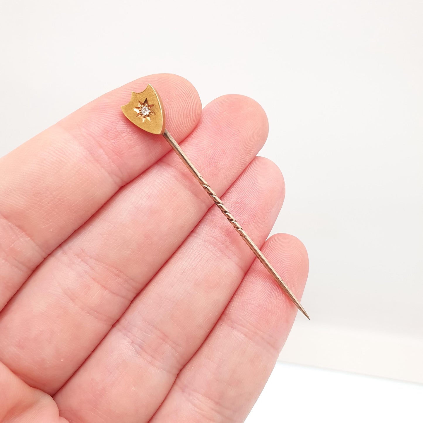 Antique Victorian 15ct Gold Diamond Shield Stick Pin Old Cut 9ct 9k Pin Natural Gemstone Vintage Lapel